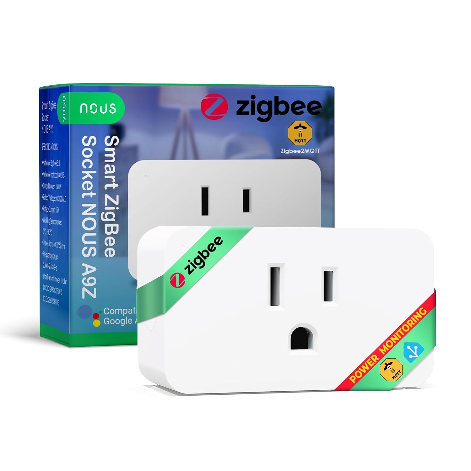 Zigbee Smart Plug, Energy Monitoring, 𝗭𝗶𝗴𝗯𝗲𝗲 𝗛𝘂𝗯 Required, ETL Certified, Compatible with Alexa, Google Home, Home Assistant, SmartThings, Remote App Control, Smart Outlet, 1 Pack