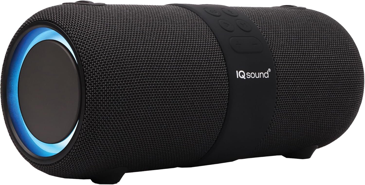 Supersonic IQ Sound IQ-2323BT 2 x 3-Inch Portable Bluetooth Fabric Speaker with TWS, Voice Control, Clear Sound, RGB Lights, Water Resistance, FM Radio, and USB/AUX Inputs – Perfect for Any Event