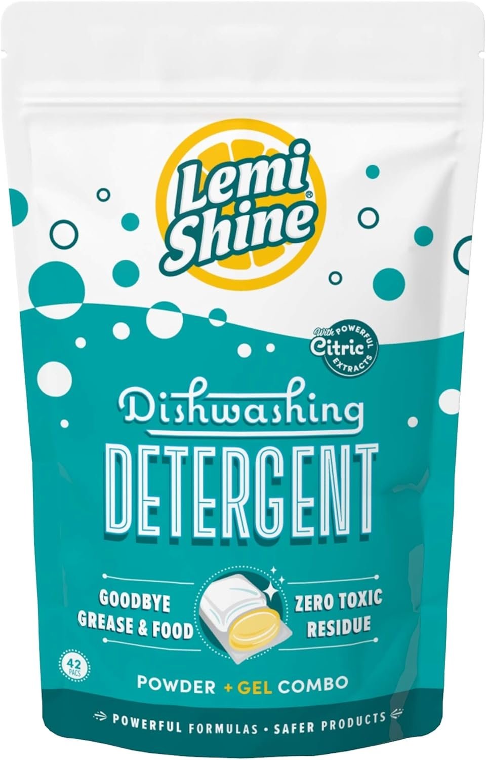 Lemi Shine Natural Dishwasher Pods – All-in-One Powder & Gel Dishwasher Detergent Pods with Powerful Citric Acid Extracts