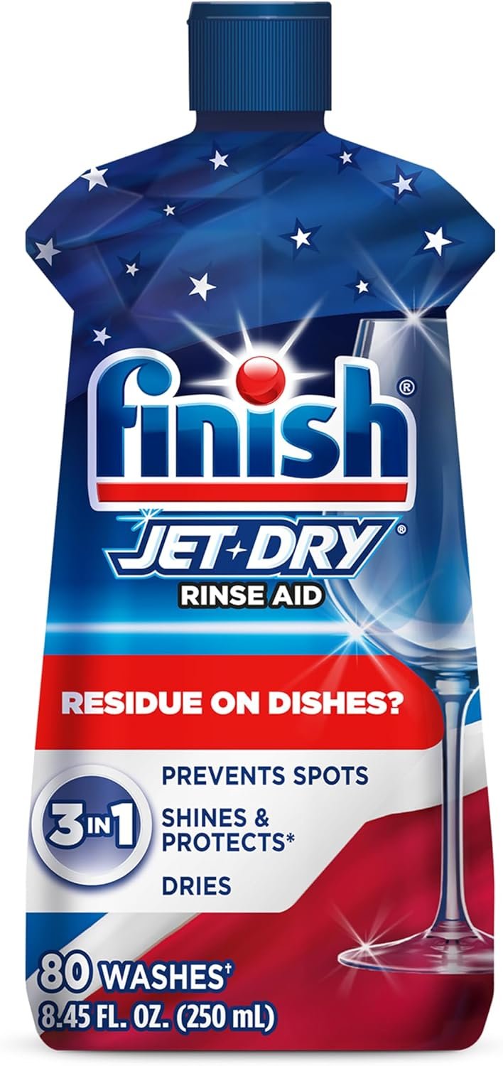 Finish Jet-Dry Dishwasher Rinse Aid, Compatible with Dishwasher Detergent, Prevents Spots & Residues, Dries, Shine & Protects, 8.45 oz, 80 Washes.