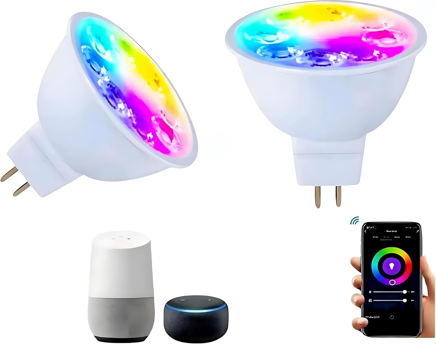 Smart MR16 LED Bulb Dimmable Color Changing, 12V Gu5.3 Bi-pin Base, WiFi & Bluetooth LED Bulbs Work with Alexa Google, Color Changing Sync with Music, for Living Room, Bedroom, Office,Hotel etc. 2Pack