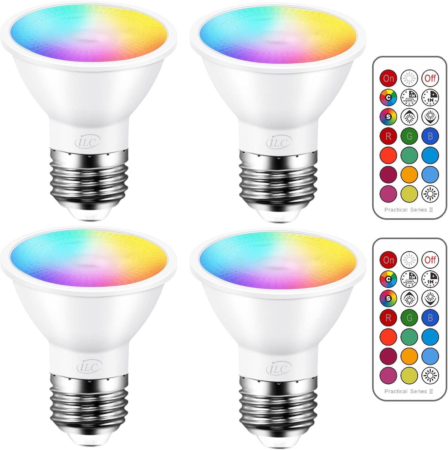 ILC PAR16 LED Light Bulbs 40 Watt Equivalent Color Changing E26 Screw Beam Angle 45°, 12 Colors Warm White 2700K RGB LED Spot Light Bulb with 5W Remote Control 120V (Pack of 4)