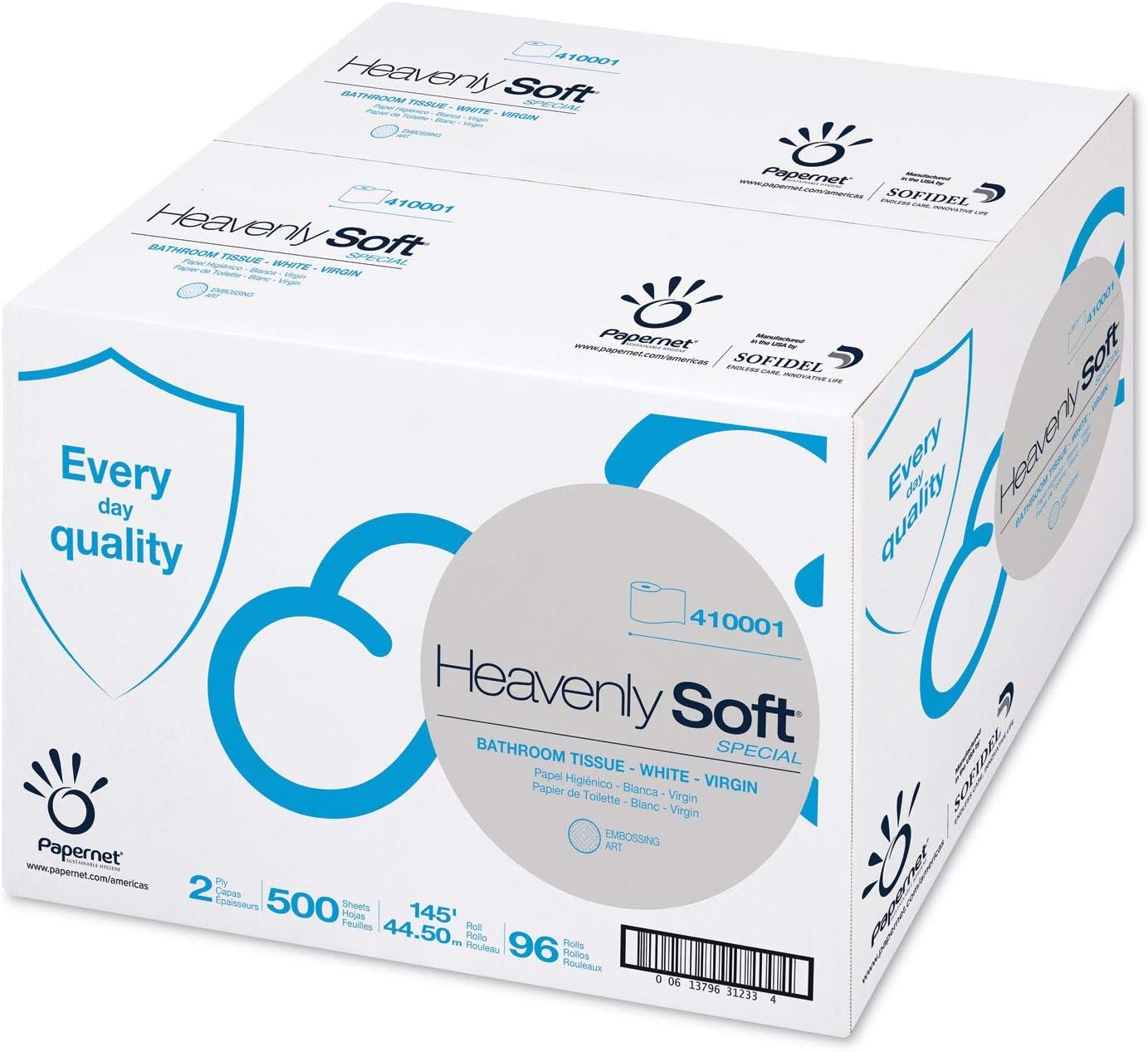 Papernet Heavenly Soft Toilet Tissue, Septic Safe, 2-Ply, White. 4.1-Inch x 146 ft, 500 Sheets/Roll, 96 RL/CT (410001)