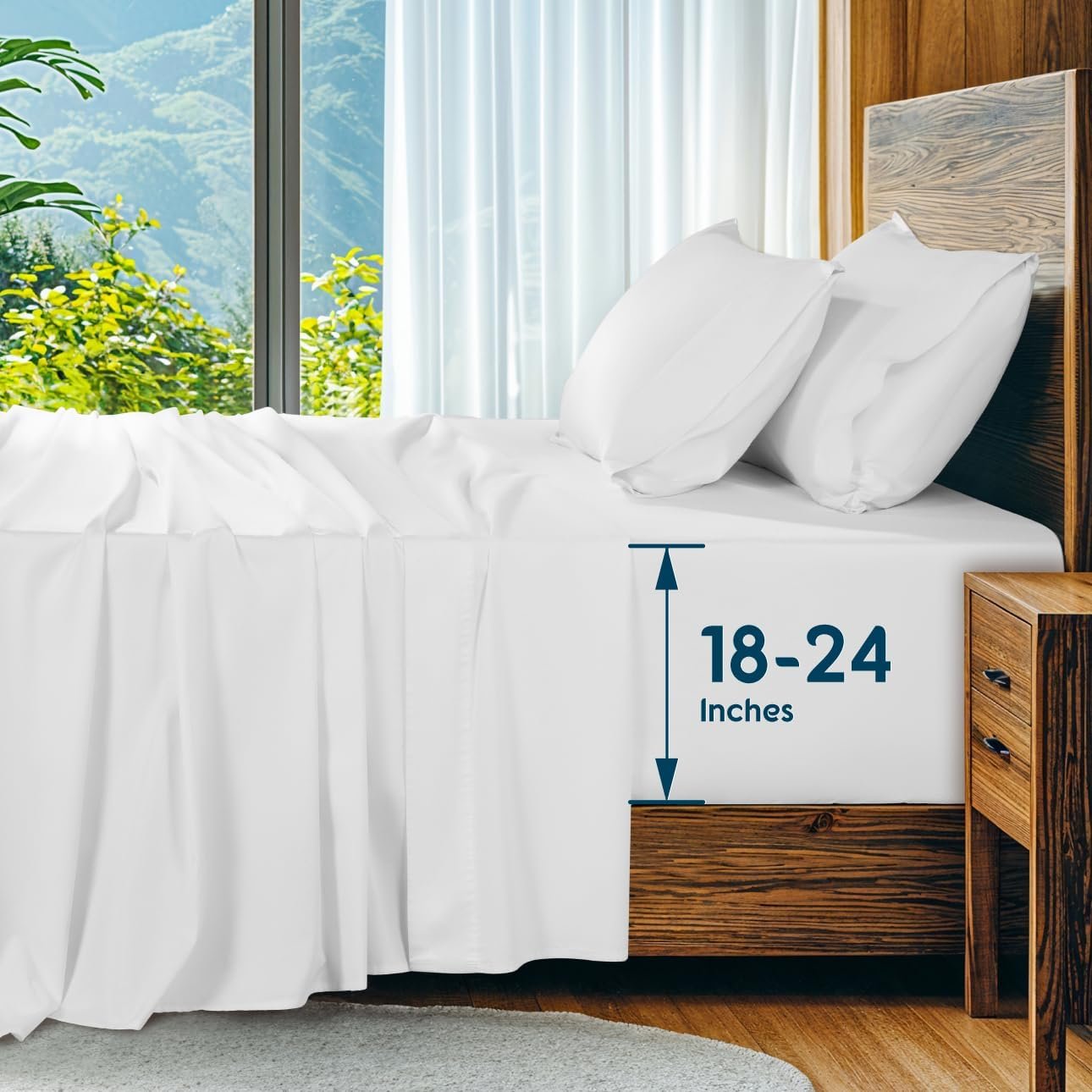 SONORO KATE 100% Egyptian Cotton Sheets Set, Extra Deep Pocket up to 18″-24″,1000 High Thread Count, Soft & Breathable 5-Star Hotel Sateen Bed Sheets – 4 PC (White,King)