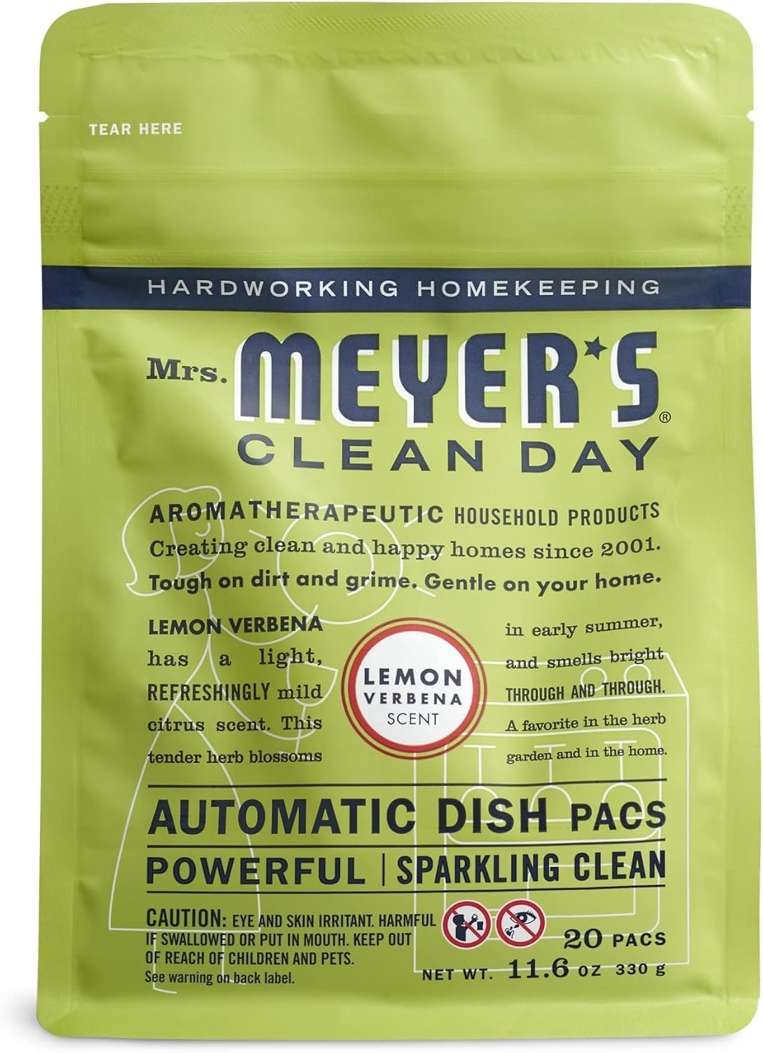 MRS. MEYER’S CLEAN DAY Automatic Dishwasher Pods, Lemon Verbena, 20 Count