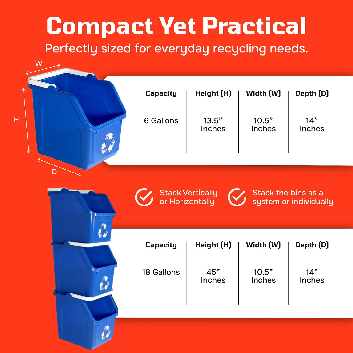 Blue Recycling Bin 6 Gallon Stackable Recycle Bin for Kitchen, Home, Garage, Office – Space Saving Small Recycling Bin with Handle, for Under Sink Recycling Container (Blue, 1 Pack)