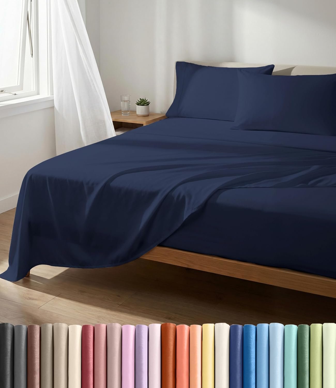 Lightweight 4 Piece Bed Sheet Set King Size – Cooling Sheets for Hot Sleepers – Soft Breathable Bedding Set w/ 8-16 Inch Deep Pockets – 1 Flat, 1 Fitted & 2 Pillowcases – Wrinkle Resistant – Navy Blue