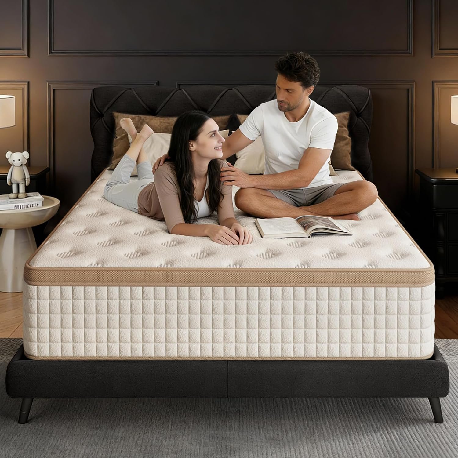 MOOA 12 Inch Queen Mattress – Mattress Hybrid Cooling Gel Memory Foam & Pocket Coils,Medium Firm Mattress in a Box for Ergonomic Spinal Support,Motion Isolation & Edge Support for Side & Back Sleepers