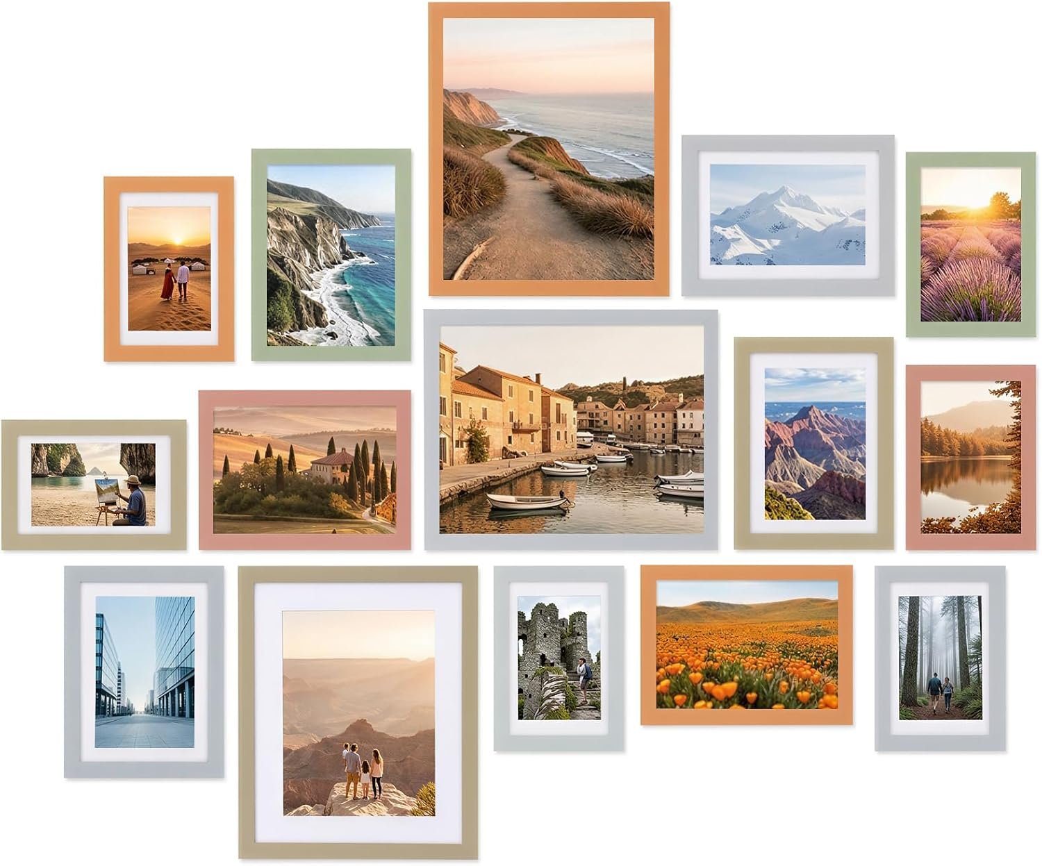 Fixwal Picture Frames Set, Gallery Wall Frame Set Picture Frames Collage 15 Pack for Wall or Tabletop with 8×10 5×7 4×6 Frames, Soft Earth Tones
