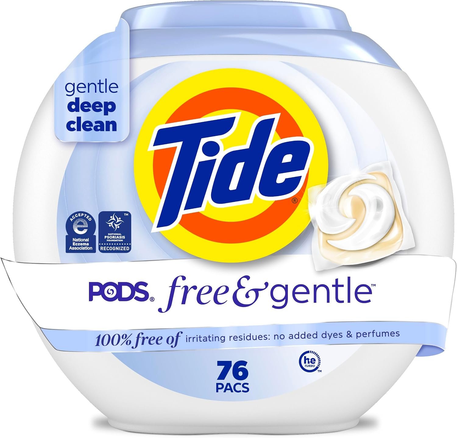 Tide PODS Free & Gentle laundry detergent, 76 ct, Trusted, gentle laundry detergent pods, 100% free of irritating residues: no added dyes and perfumes