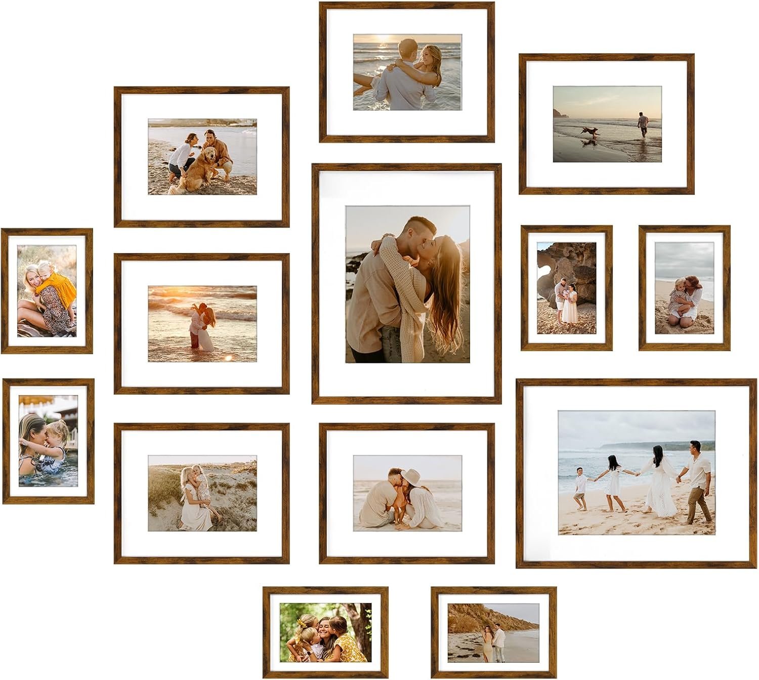 Giftgarden 14 Pack Brown Picture Frames Set, 2pcs 11×14 Matted for 8×10, 6pcs 8×10 Matted for 5×7, 6pcs 5×7 Matted for 4×6, Gallery Frame Collage for Wall or Tabletop Display