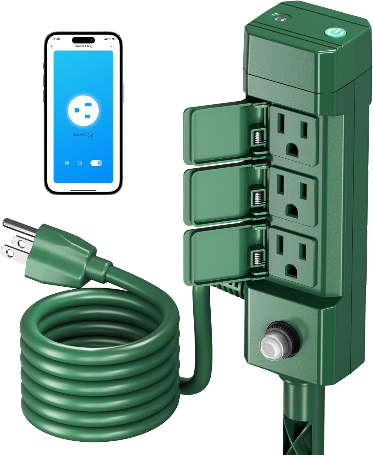 HBN Outdoor Smart Plug Waterproof WiFi Outdoor Outlet Timer with 6 Grounded Outlets, Remote & Voice Control Heavy Duty Yard Stake Plug Compatible with Alexa and Google Assistant No Hub Required