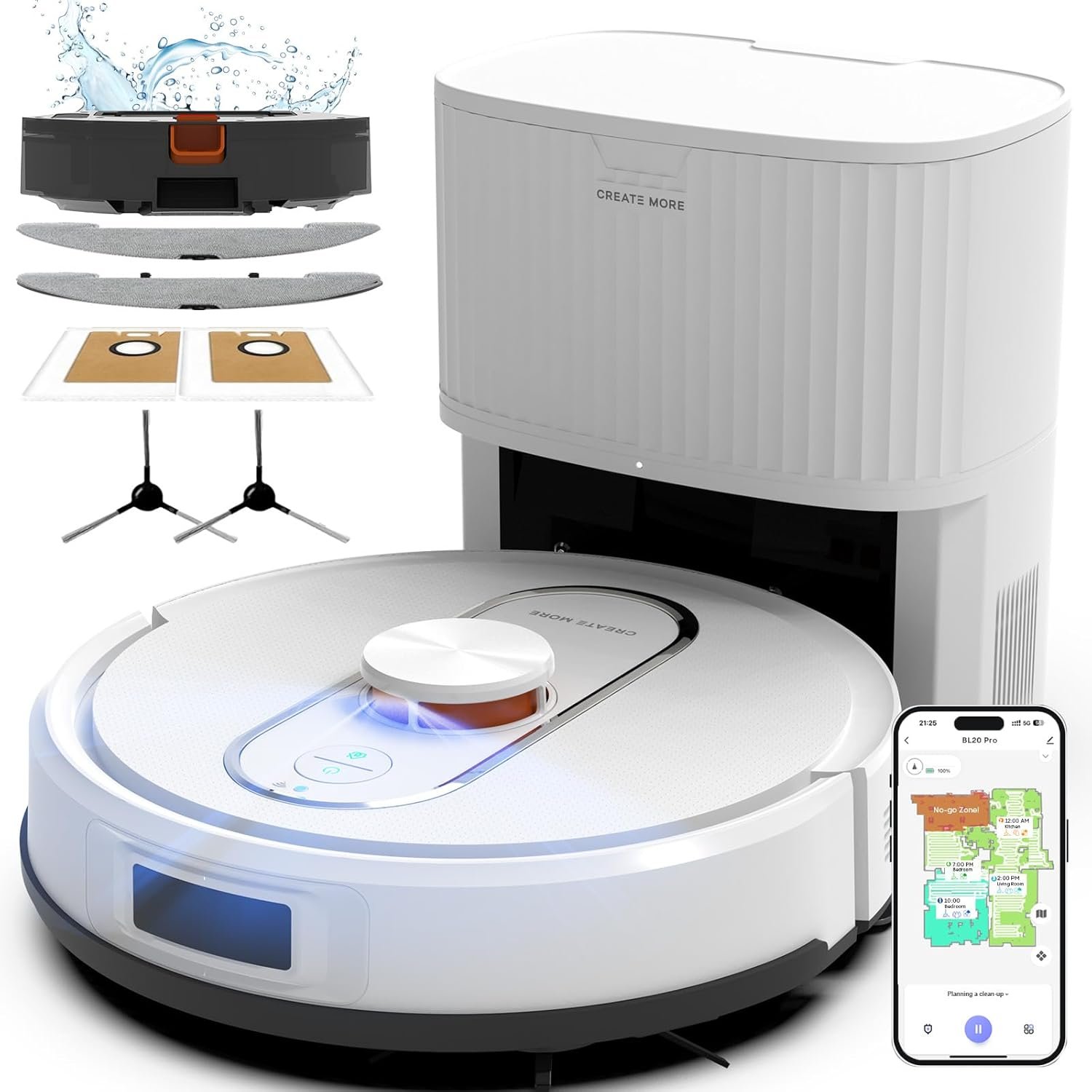 Bagotte Robot Vacuum and Mop Combo, 6000Pa Robotic Vacuum with Mapping, Self-Emptying Station for 90 Days Hands-Free Cleaning, LiDAR Navigation,Wi-Fi/App/Alexa Voice Control, for Carpets&Hard Floors