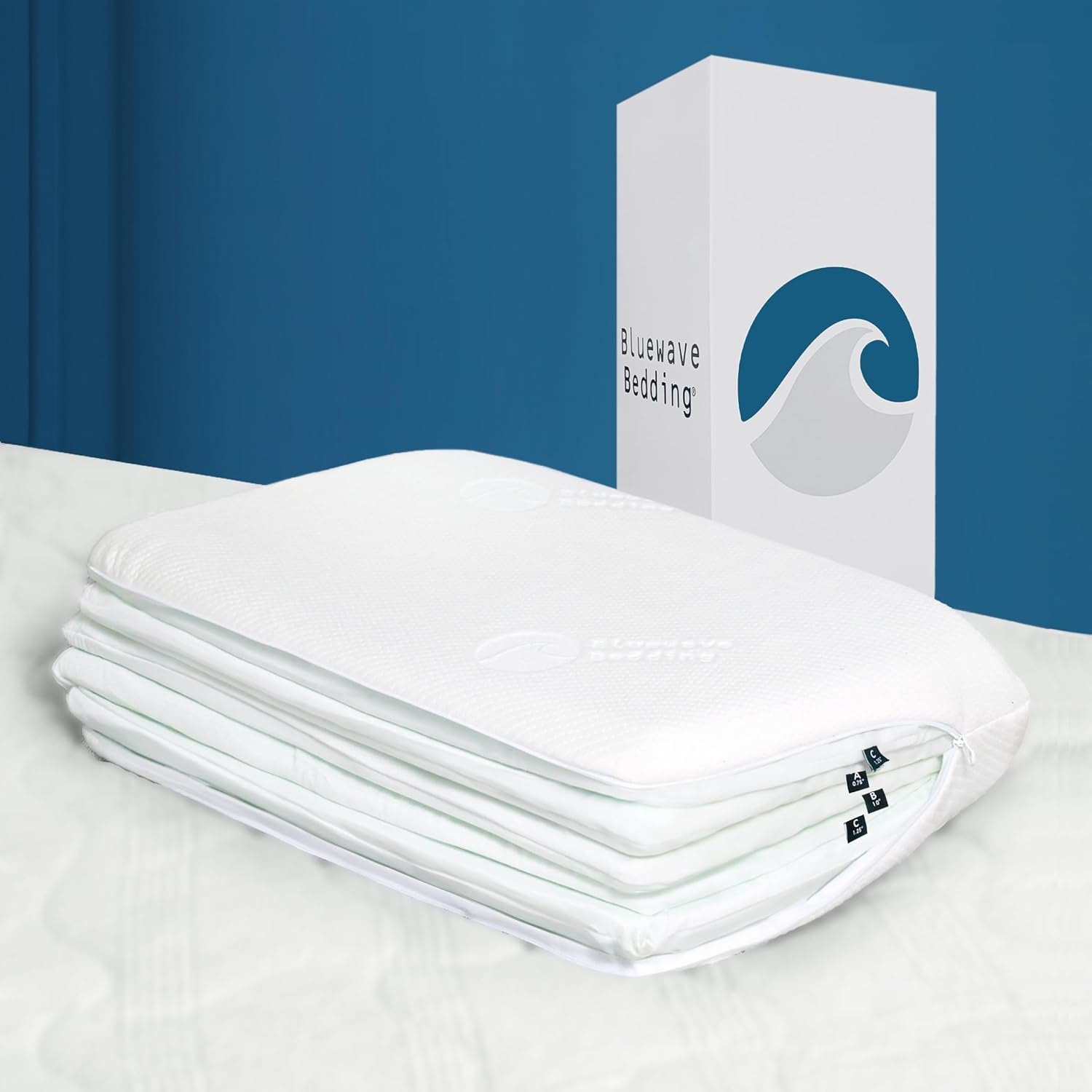 Bluewave Bedding Versalayer Adjustable Layer Pillow – 20 Heights from 0.75 to 6 Inches – Adjust Height and Firmness – 6 Thin Memory Foam Pillows – for Stomach, Back, and Side Sleepers (Standard)