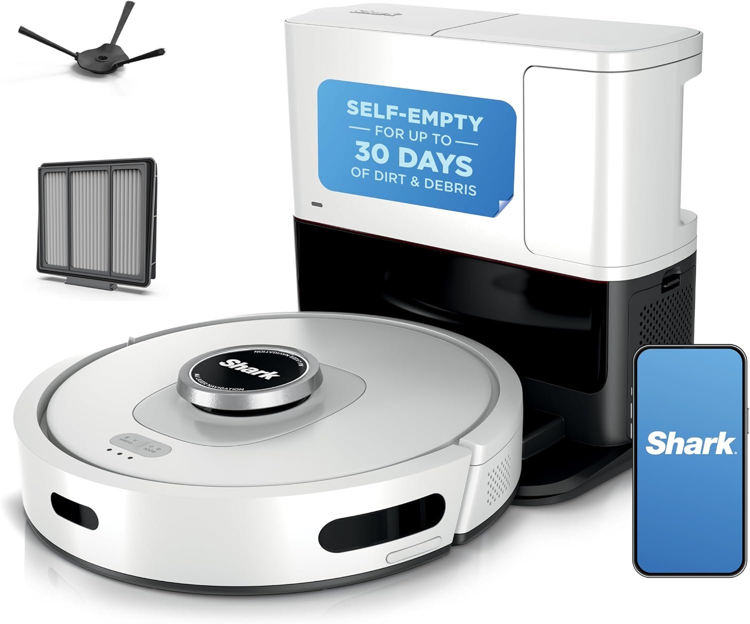 Shark Matrix Clean | Robot Vacuum Cleaner with Powerful Suction for Pet Hair, Rugs, Carpets & Hard Floors | Self-Empty Base | 60-Day Capacity | Voice Control | LiDAR Navigation | White | AV2511AE​