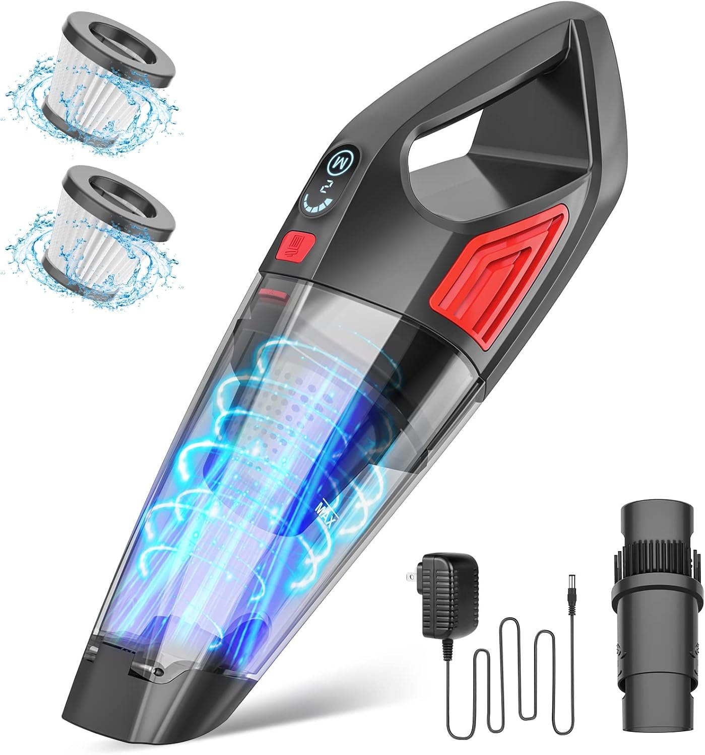 ATONEP Handheld Vacuum Cordless, 9000PA Hand Held Car Vacuum Cleaner Rechargeable, 3 in 1 Portable Hand Vacuum with LED Light & USB Charge Portable Car Vacuum Cleaner Filter for Home Office, Car, Pets