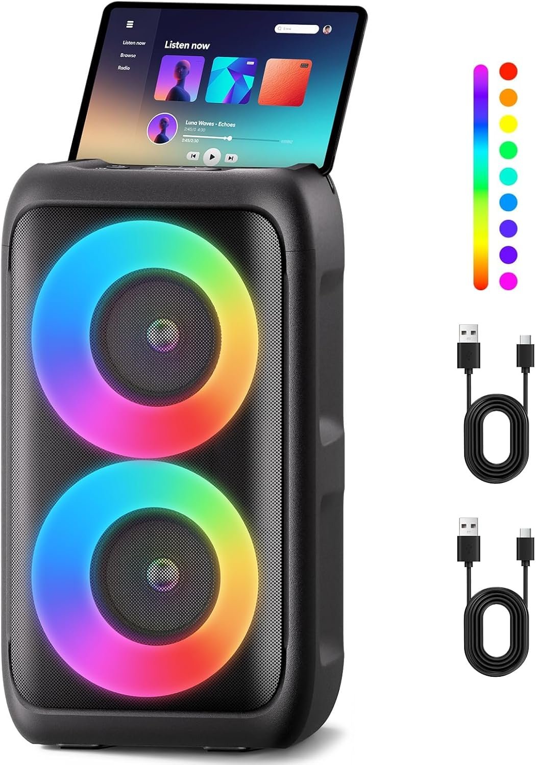 Bluetooth Speaker with 2 Wireless Microphones – Big Party Speaker for Adults Kids Karaoke with Lights – Portable Rechargeable Floorstanding Speakers Support TWS/AUX/USB/TF Card for Home Party Gift