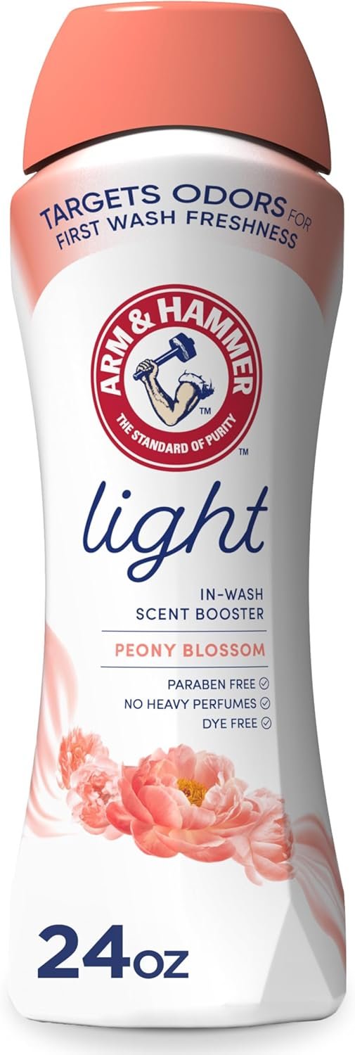 ARM & HAMMER Light In-Wash Scent Booster, No Heavy Perfumes, No Dyes, No Parabens, Peony Blossom Scent, 24 Oz