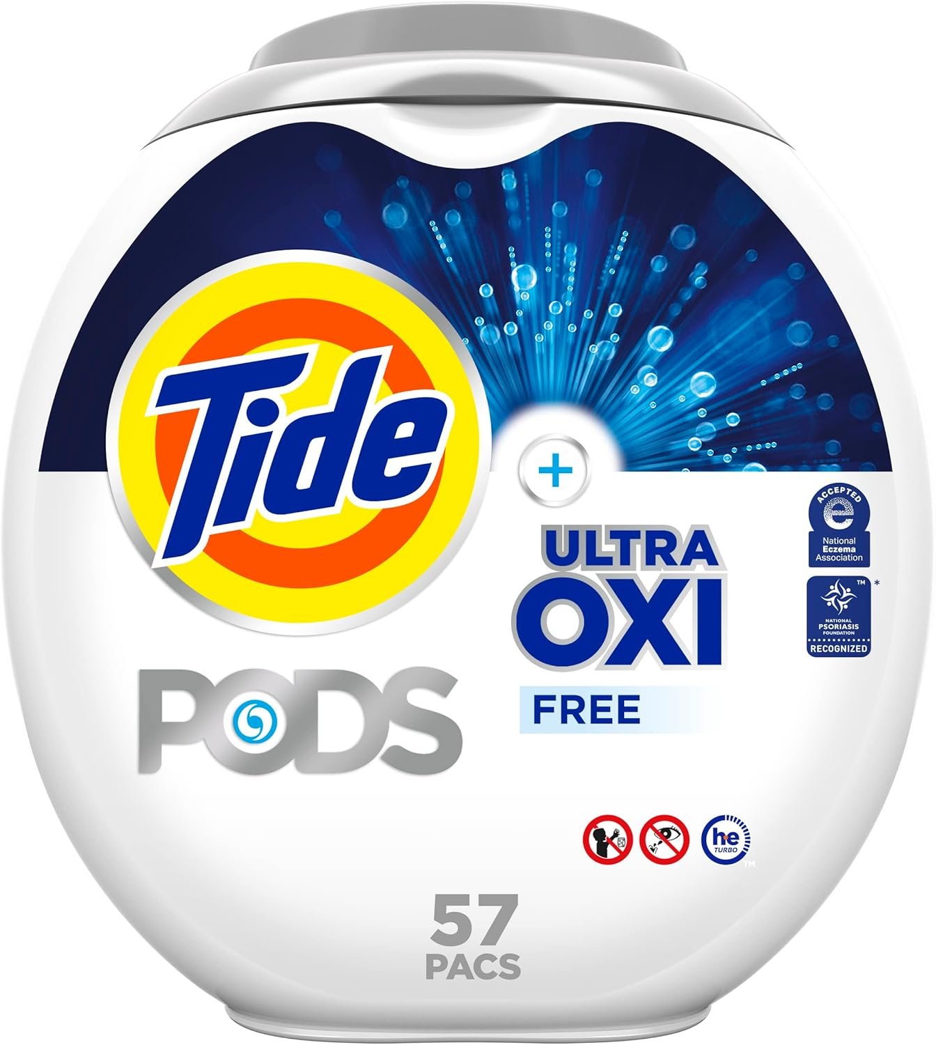 Tide PODS Ultra Oxi Free and Gentle Laundry Detergent Packs, 57 Count, Hypoallergenic Laundry Detergent Pods