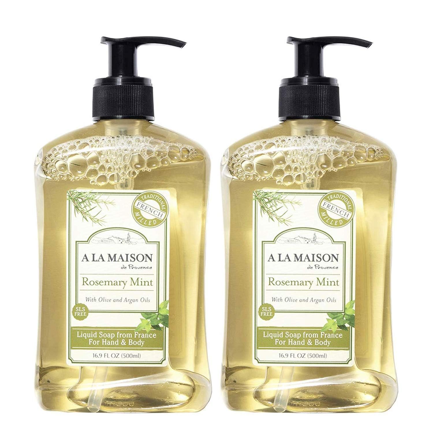 A LA MAISON French Liquid Hand Soap, Rosemary Mint – Natural Hand Wash Made with Essential Oils – Biodegradable, Plant-Based, Vegan, Cruelty-Free, Alcohol & Paraben Free (16.9 oz, 2 Pack)