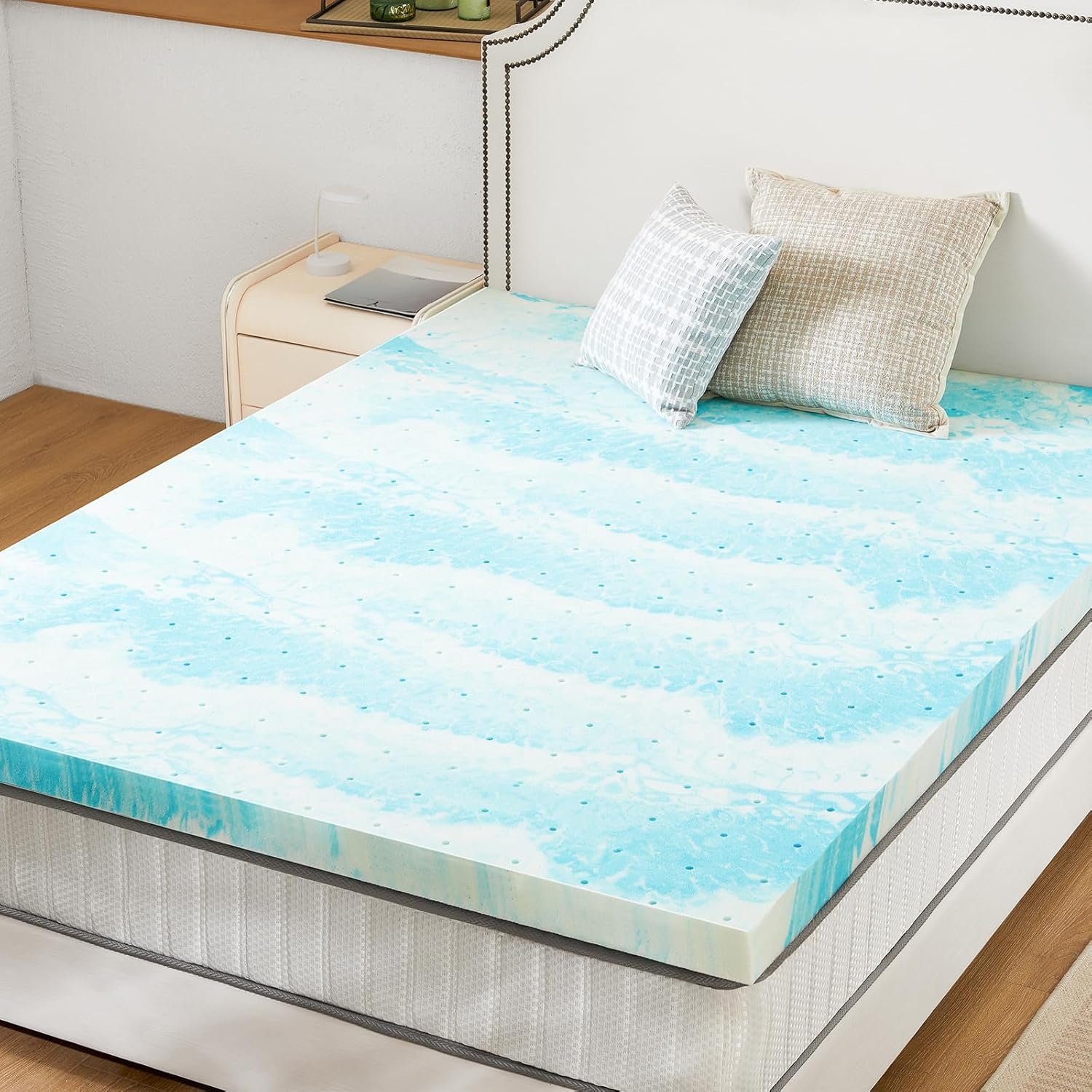 Sweetcrispy Mattress Topper Twin, 2 Inch Memory Foam Gel Infused Cooling Toppers Pad for Twin Size Bed, Sleeper Sofa, RV, Camper, CertiPUR US Certified, Ventilated and Breathable, Blue