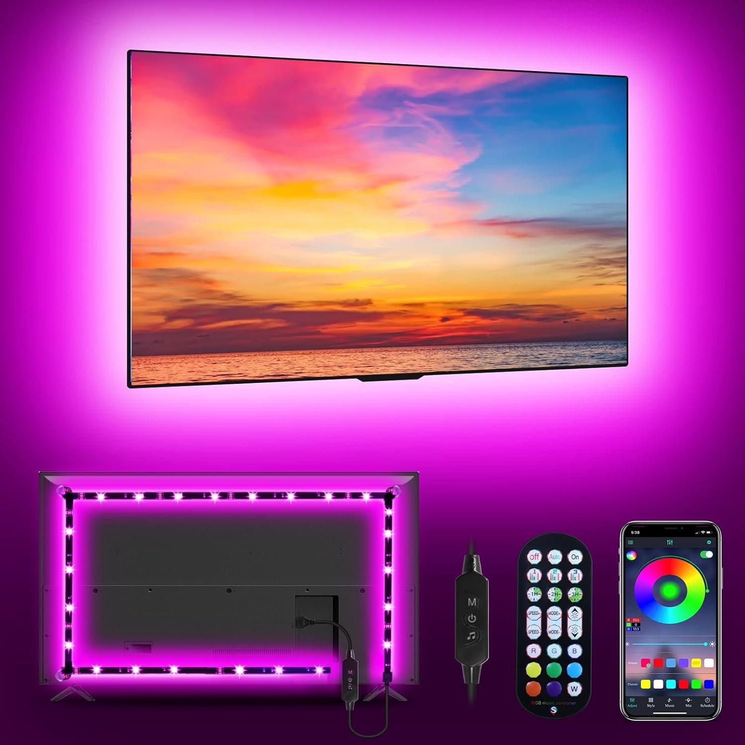 MATICOD LED Lights for TV Led Backlight, 9.84ft RGB Led Strip Lights USB TV Lights Behind 32-43in, APP Remote Control Music Sync TV Led Light for Bedroom Gaming Home Décor