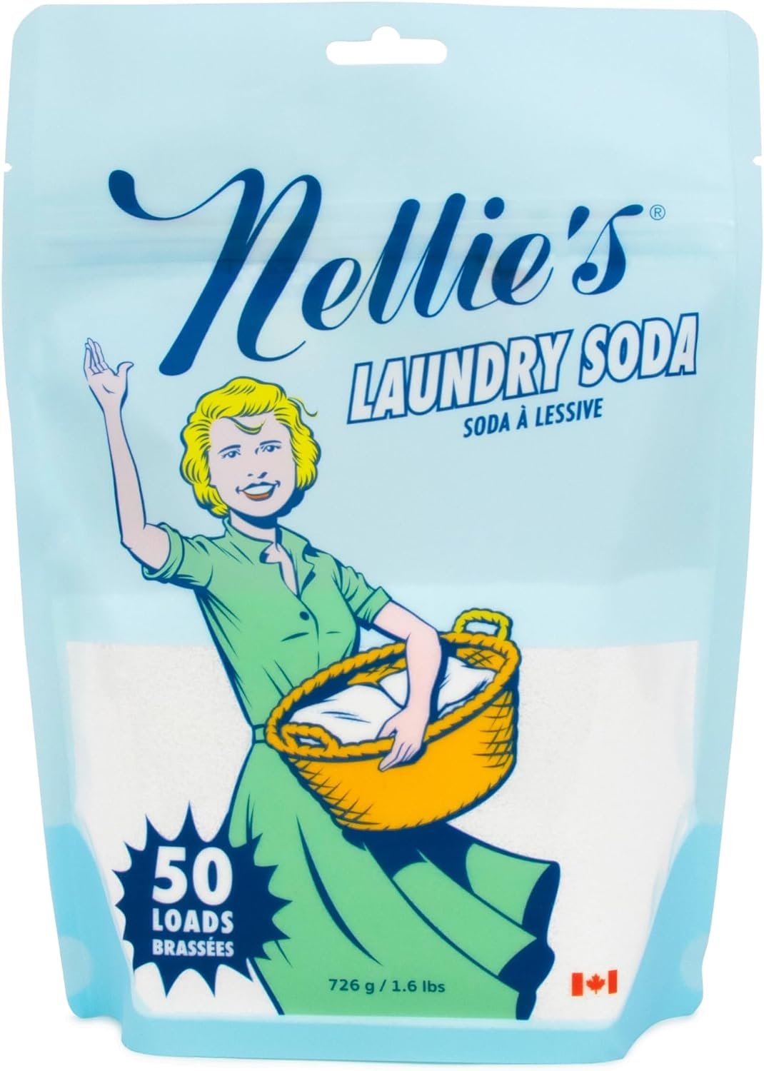 Nellie’s Laundry Soda – Concentrated Laundry Detergent Powder – 50 Load Pouch – Gentle on Skin and Environment – Fragrance-Free – Made in Canada