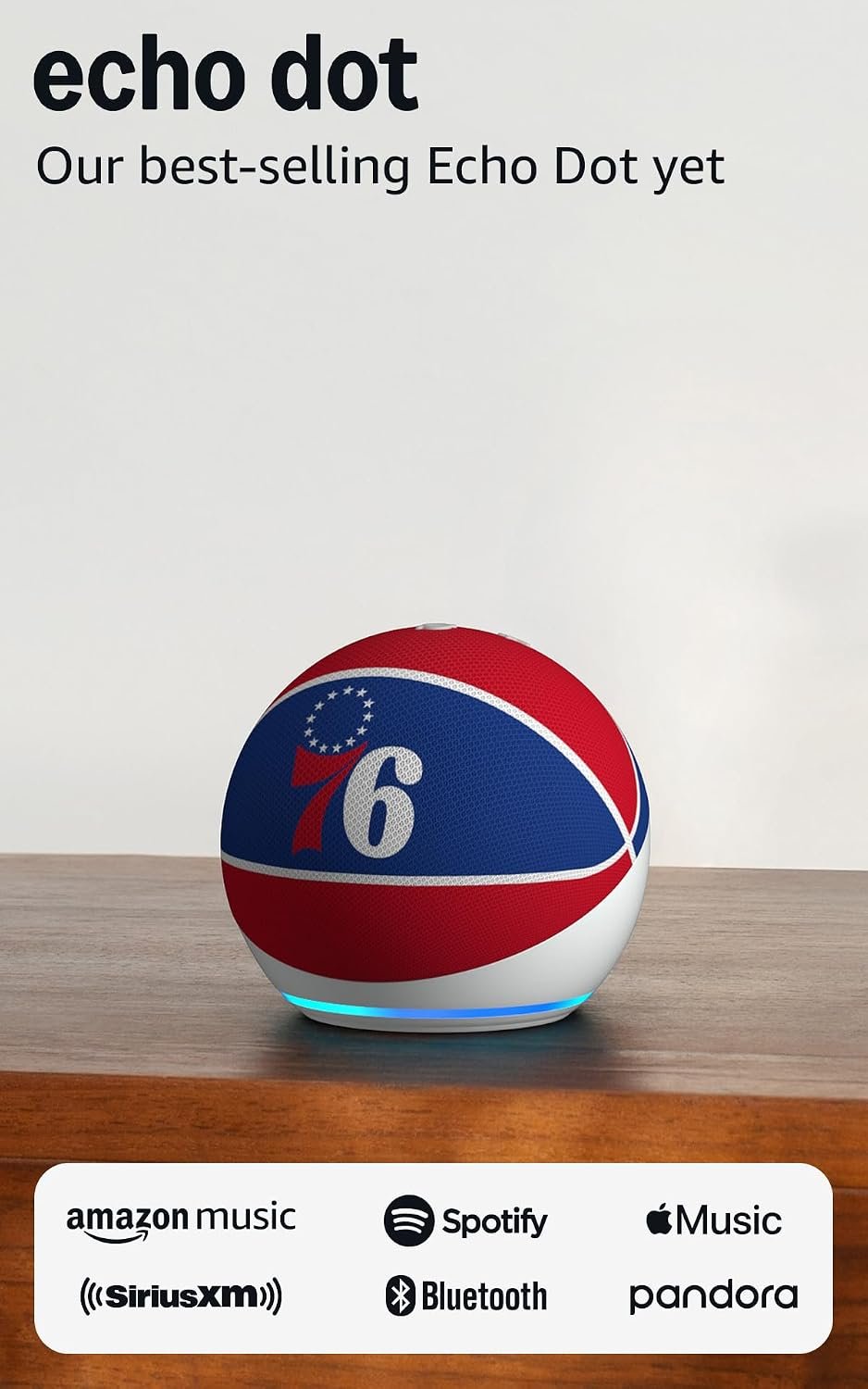 Amazon Echo Dot (newest model) | Officially Licensed NBA Limited-Edition | Philadelphia 76ers