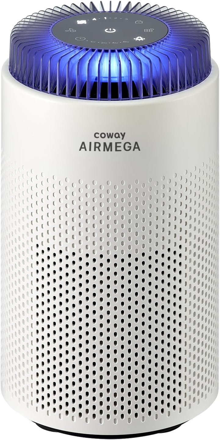COWAY Air Purifier for Bedroom up to 500 ft², HEPA and Deodorization Filter for Smoke, Allergies, Pet Dander, AQI Monitor, Auto Mode, Filter Indicator, Night Light, 2yr Warranty, Airmega 50 White
