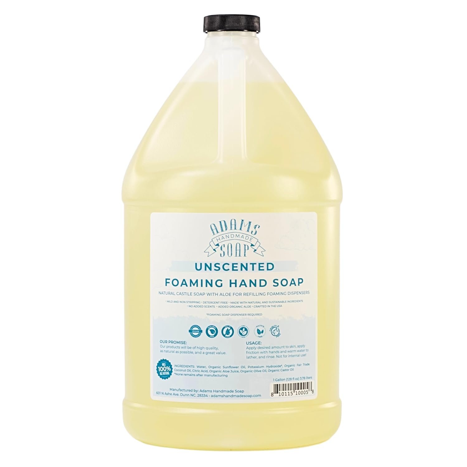 Adams Handmade Soap Thin Castile Foaming Liquid Hand Soap 1 Gallon Refill – Unscented