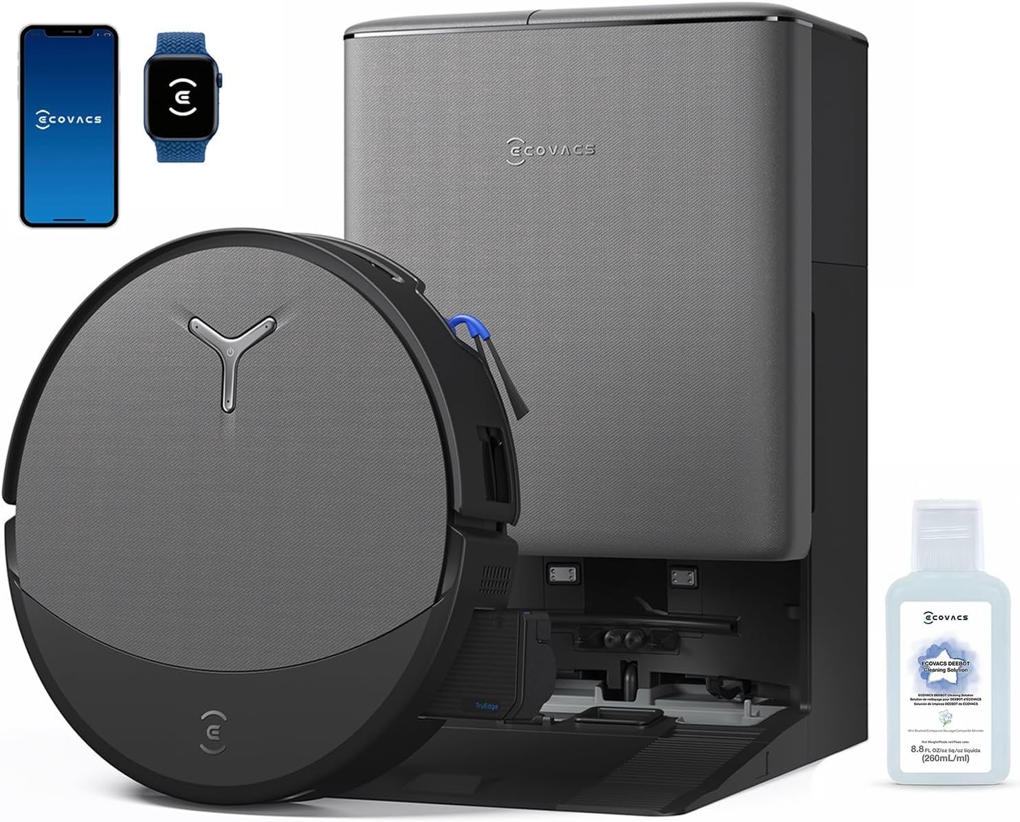 ECOVACS DEEBOT T90 PRO OMNI Robot Vacuum and Mop, 30,000Pa Suction, Instant Self-Cleaning OZMO Roller Mop, TruEdge Deep Edge Cleaning, ZeroTangle, Hot Water Wash & 145°F Air Dry, AI Obstacle Avoidance