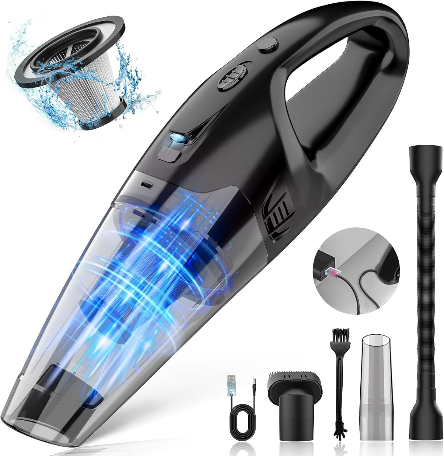 BSRCO Cordless Handheld Vacuum with 6kPa Hurricane Suction, 25Mins Runtime Portable Car Vacuum for Deep Gap Cleaning, Lightweight Hand Vac with HEPA for Pet Hair, Home & Vehicle