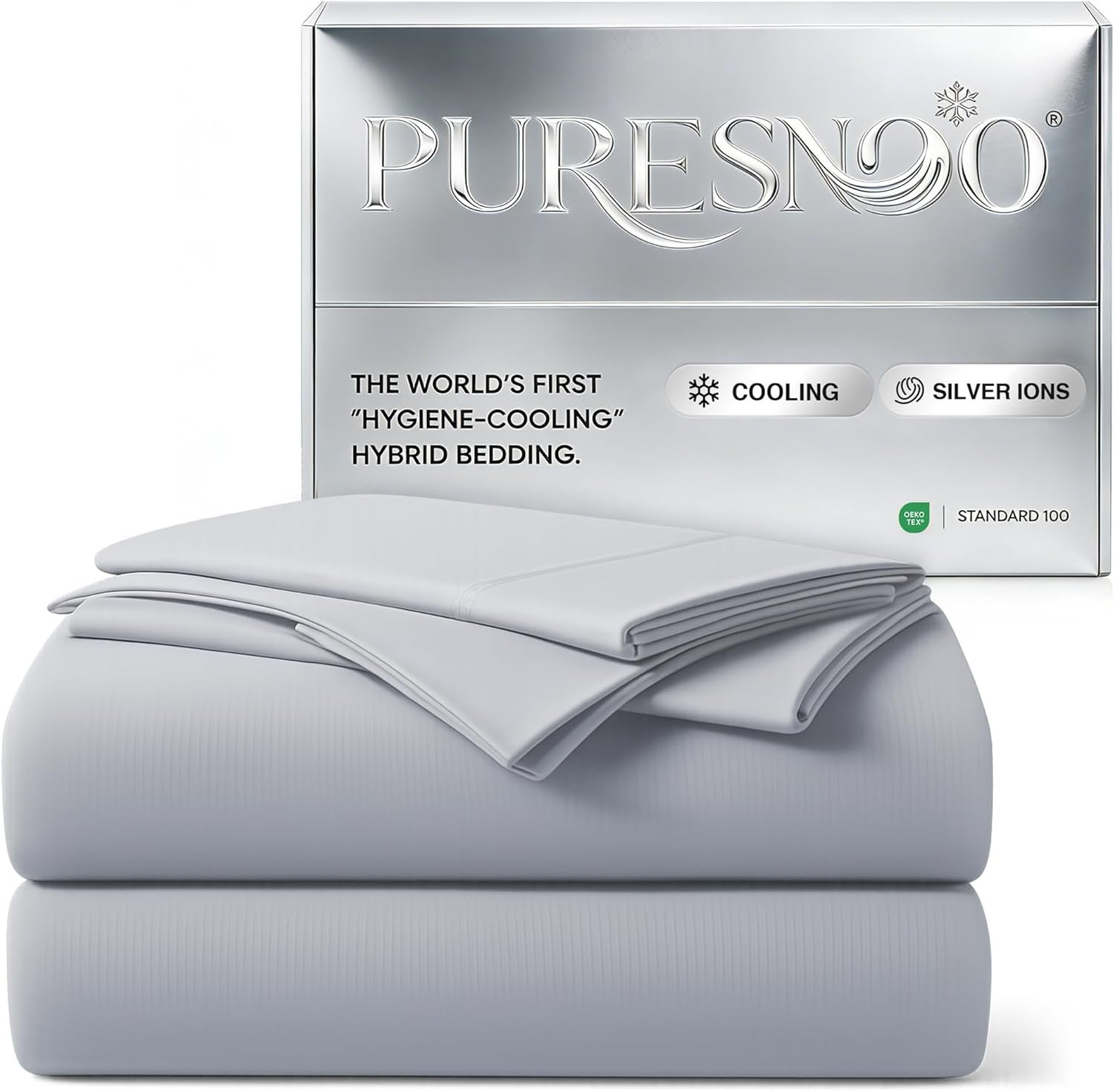 Cooling Sheet Set, Breathable & Soft Silver Infused Bed Sheets Set for Hot Sleeper, Silky Smooth with Self-Cleaning Silver Yarn that Stays Fresh 3X Longer for Sensitive Skin (King, Gray)