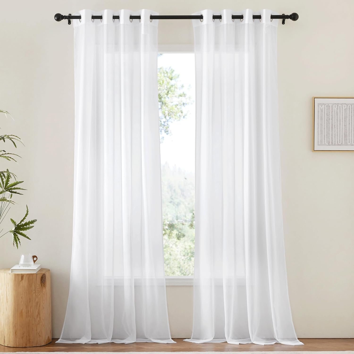 NICETOWN White Sheer Curtains & Drapes 96 inches Long for Living Room – Grommet Top Solid Lightweight & Airy Gauzy Window Treatments with Light Filtering for Bedroom, 2 Panels, W54 x L96