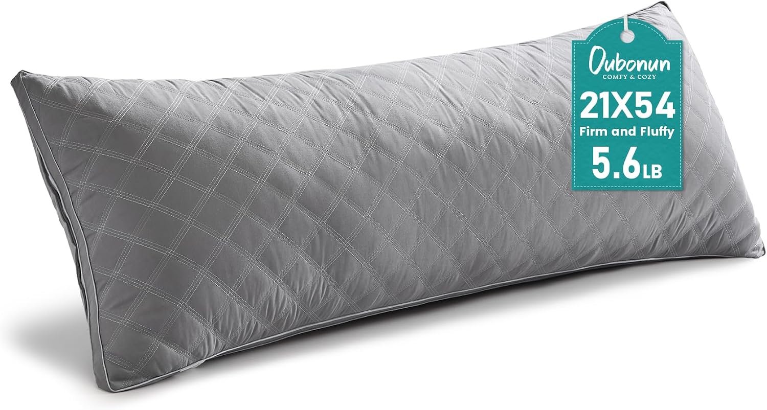 Oubonun Premium Adjustable Loft Quilted Body Pillows – Firm and Fluffy Pillow – Quality Plush Pillow – Down Alternative Pillow – Head Support Pillow – 21″x54″