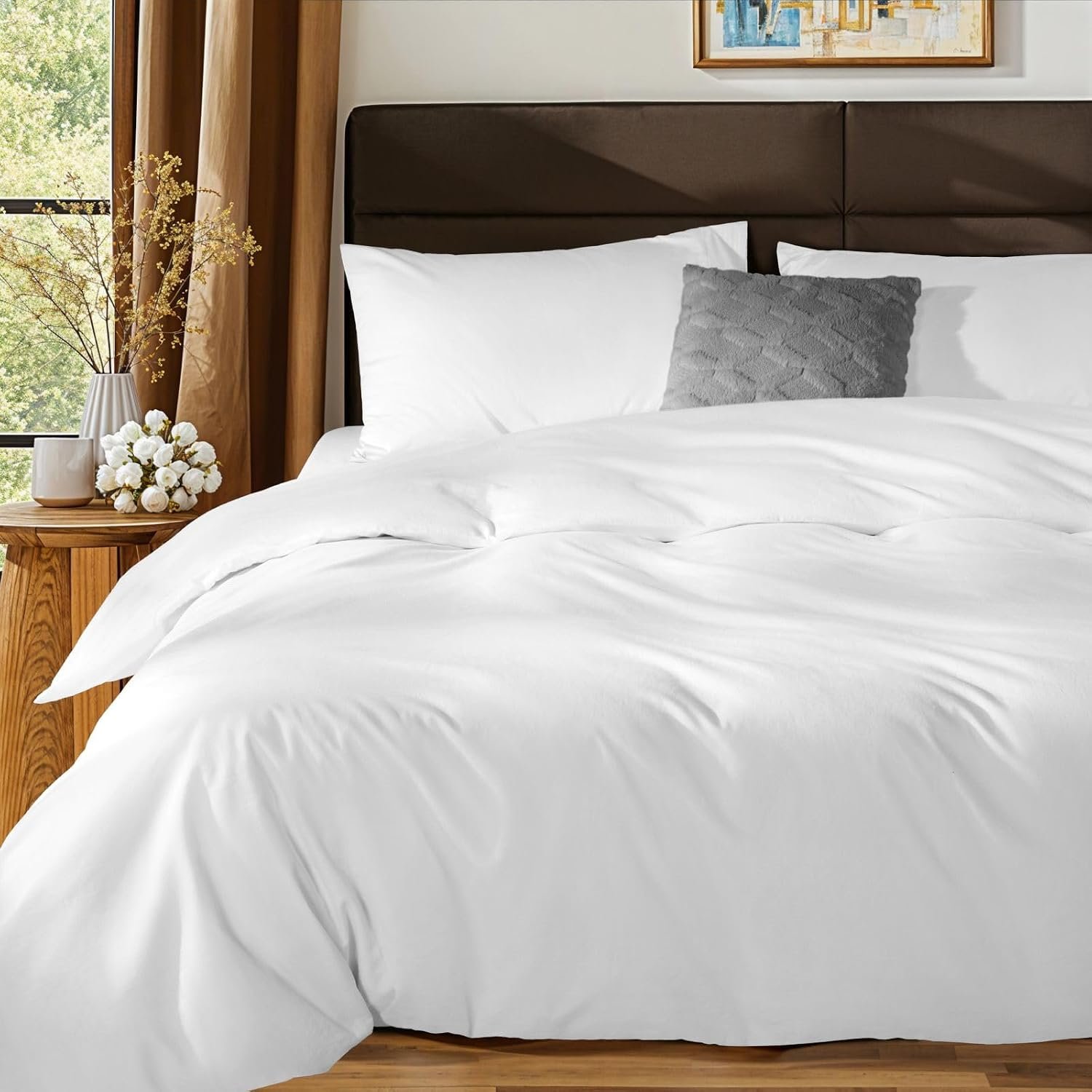 SONORO KATE 100% Egyptian Cotton Duvet Cover Queen Size, 1000 Thread Count Sateen Duvet Cover, Soft, Breathable Cotton Comforter Cover with Hidden Zipper Closure – 3 PC (White,Queen)