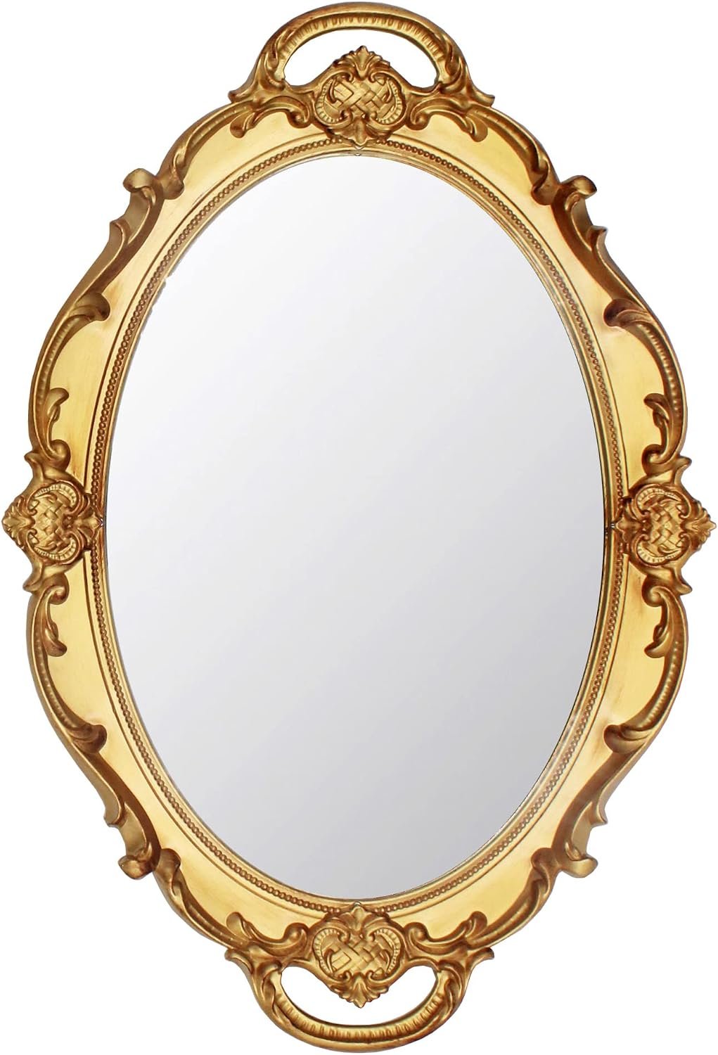Eaoundm 14.5 x 10 inchs Smallest Oval Antique Decorative Wall Mirror Vintage Hanging Mirror (Gold)