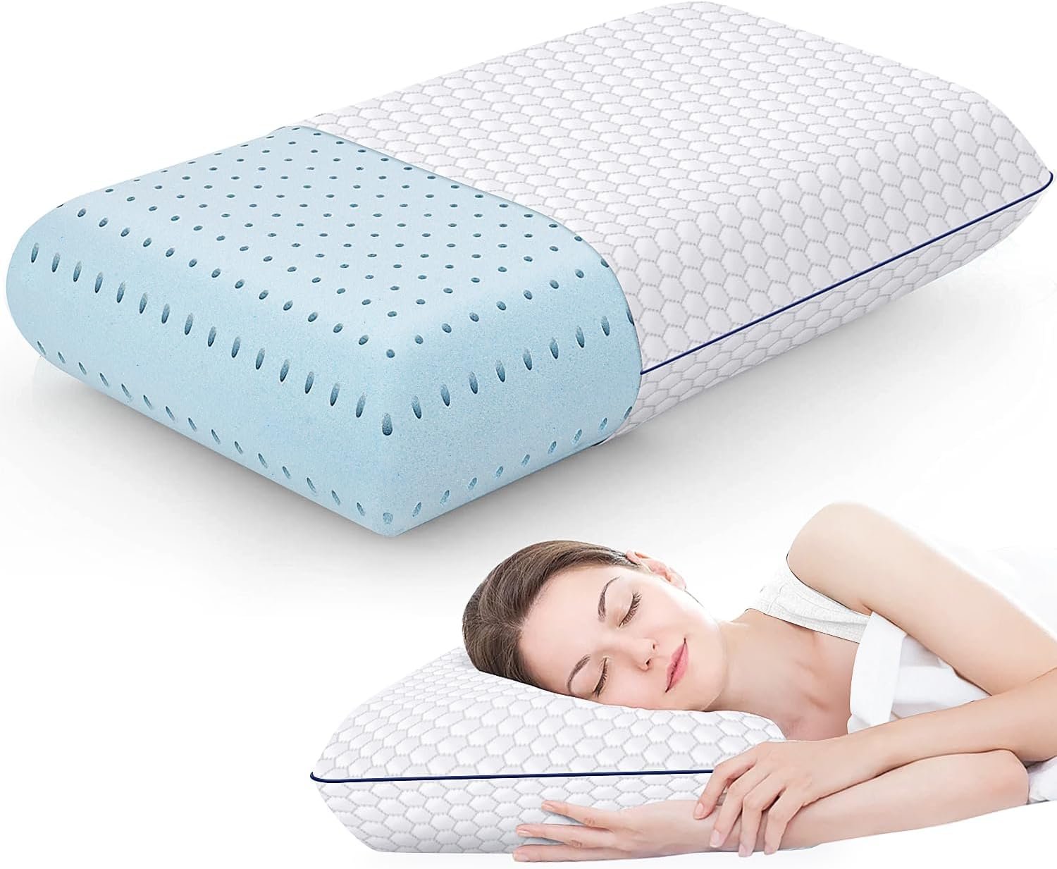 CushyOasis Memory Foam Pillows for Side, Back and Stomach Sleepers, Bed Pillow with Washable Cover and Breathable Mesh, Bed Pillow for Sleeping Standard Size (Grey)
