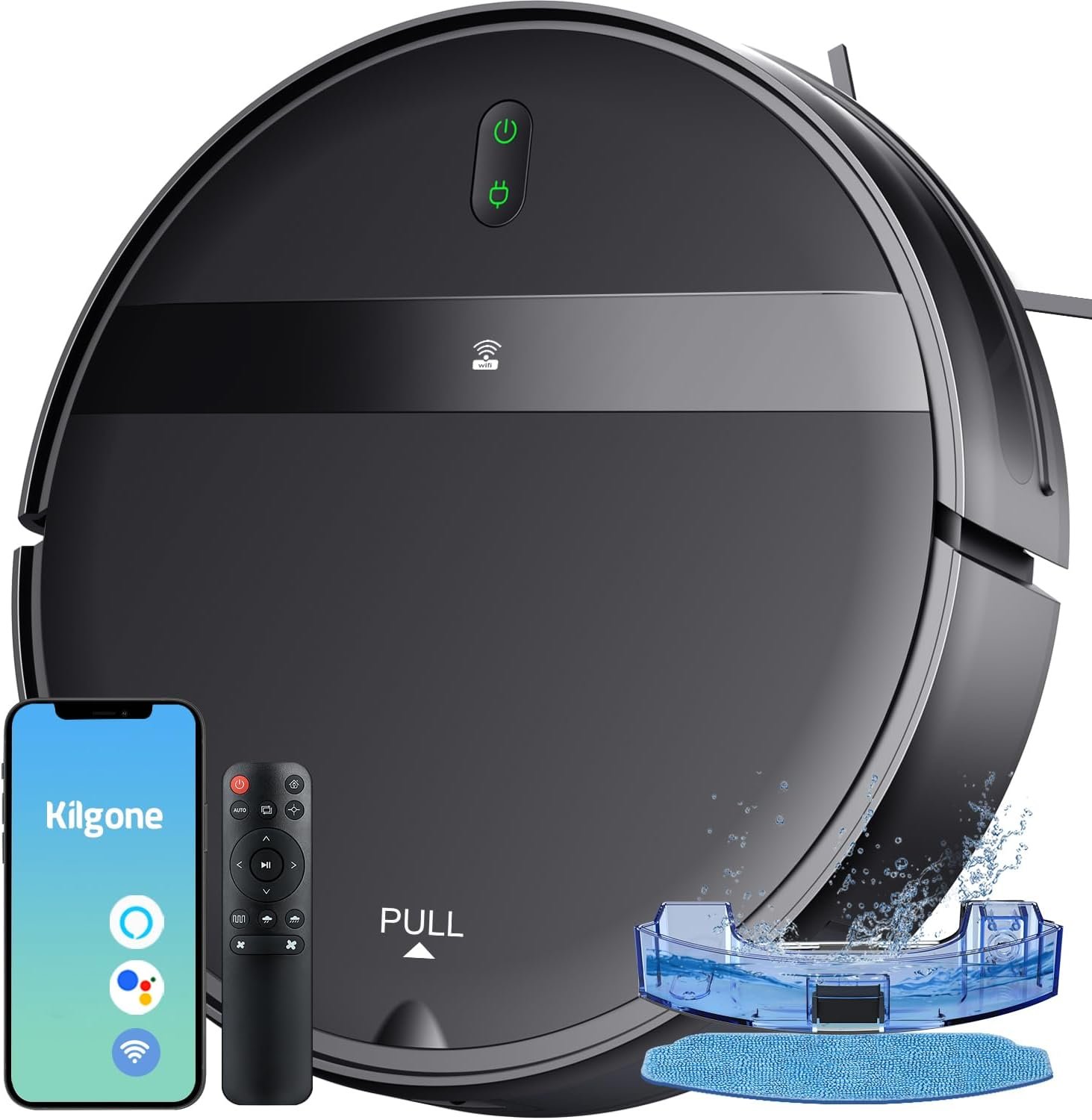 Kilgone Robot Vacuum and Mop Combo for Pet Hair & Homes – App/Voice Control, Tangle-Free Suction & Smart 3D Avoidance, Ultra-Slim & Quiet, Self-Charging for Hard Floors and Low-Pile Carpet