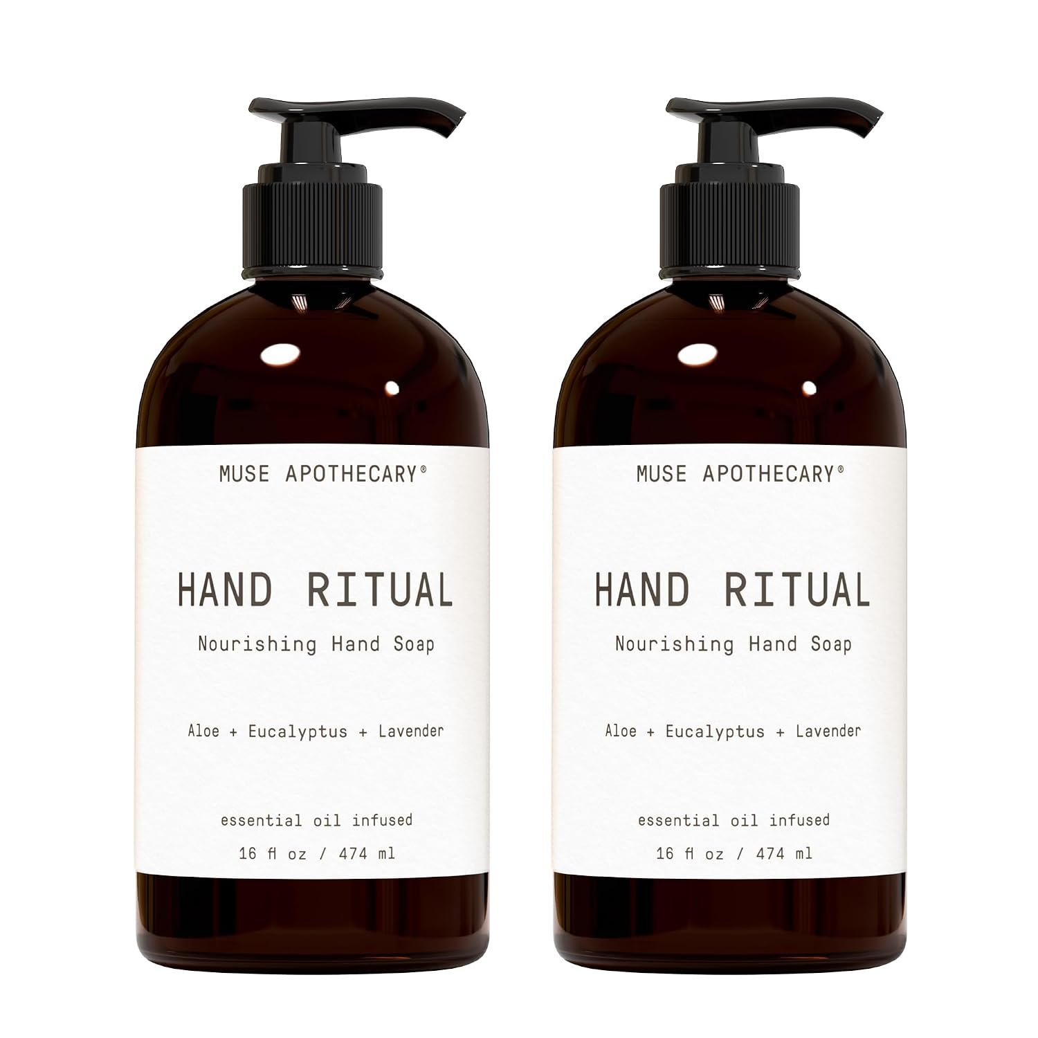 Muse Apothecary Hand Ritual – Aromatic and Nourishing Hand Soap, Infused with Natural Aromatherapy Essential Oils – USDA Certified Biobased – 16 oz, Aloe + Eucalyptus + Lavender, 2 Pack