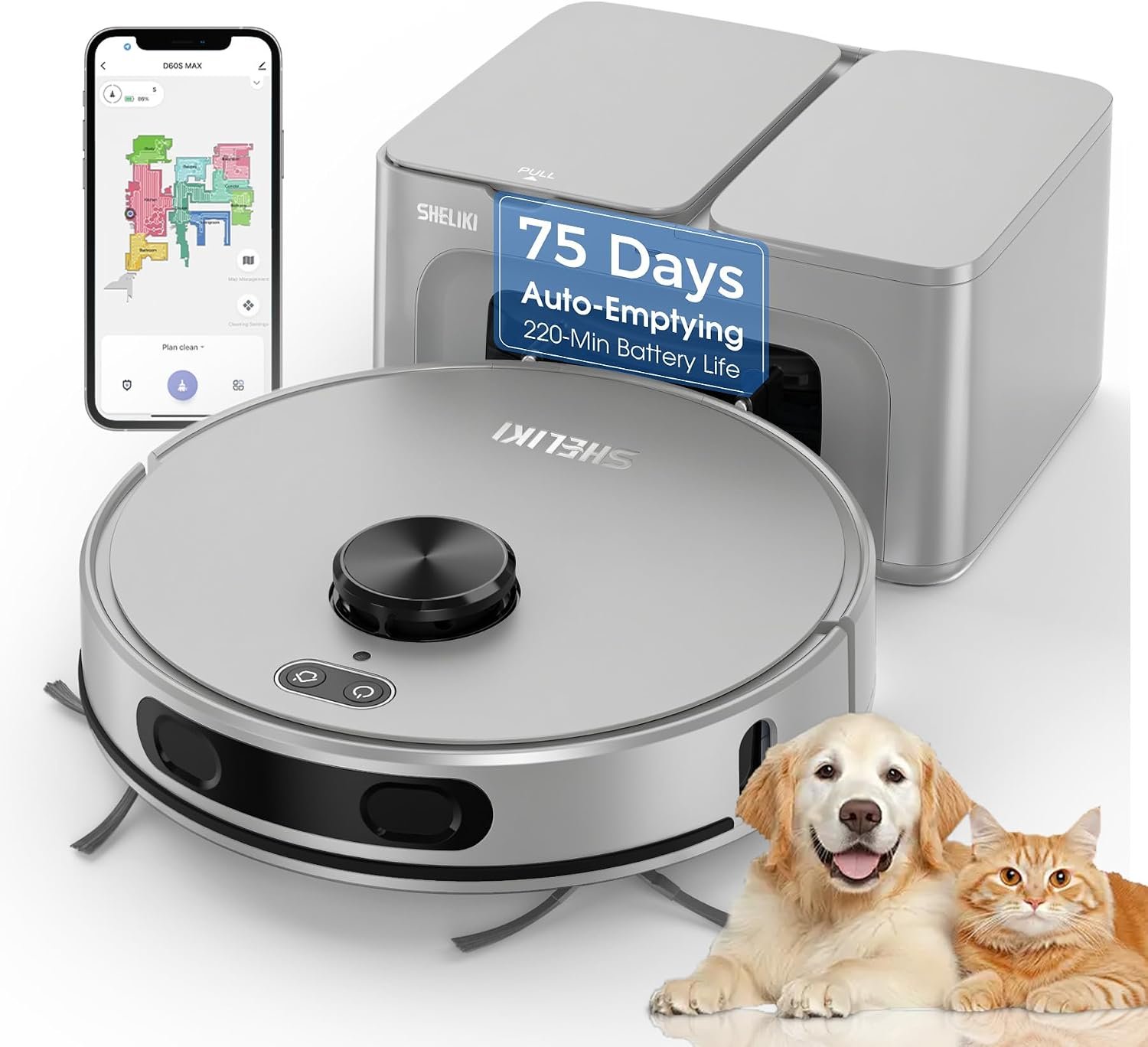 Robot Vacuum and Mop Combo, Mapping Robotic Vacuums Cleaner with 75 Days Self Emptying, LiDAR Navigation Smart & Strong Suction, WiFi/App/Alexa/Voice Control, Quiet for Home Pet Hair Hard Floor Carpet