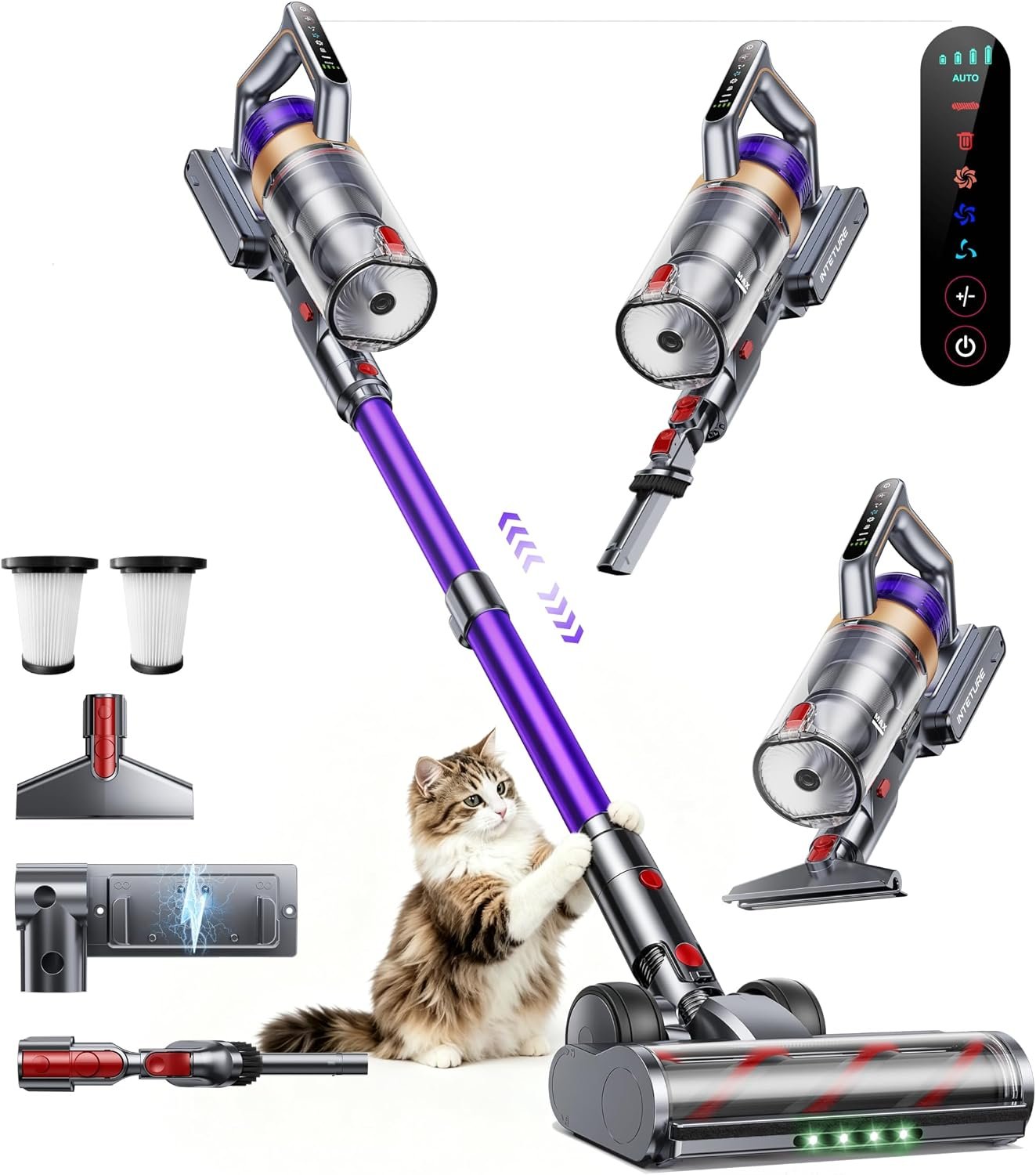Cordless Vacuum Cleaner, 650W 55KPA 70Mins Vacuum Cleaners for Home, Stick Vacuum with Wall Mount Charging, Auto Mode, LED Touchscreen, 1.8L Dust Cup, Handheld Vacuum for Pet Hair/Carpet/Floor