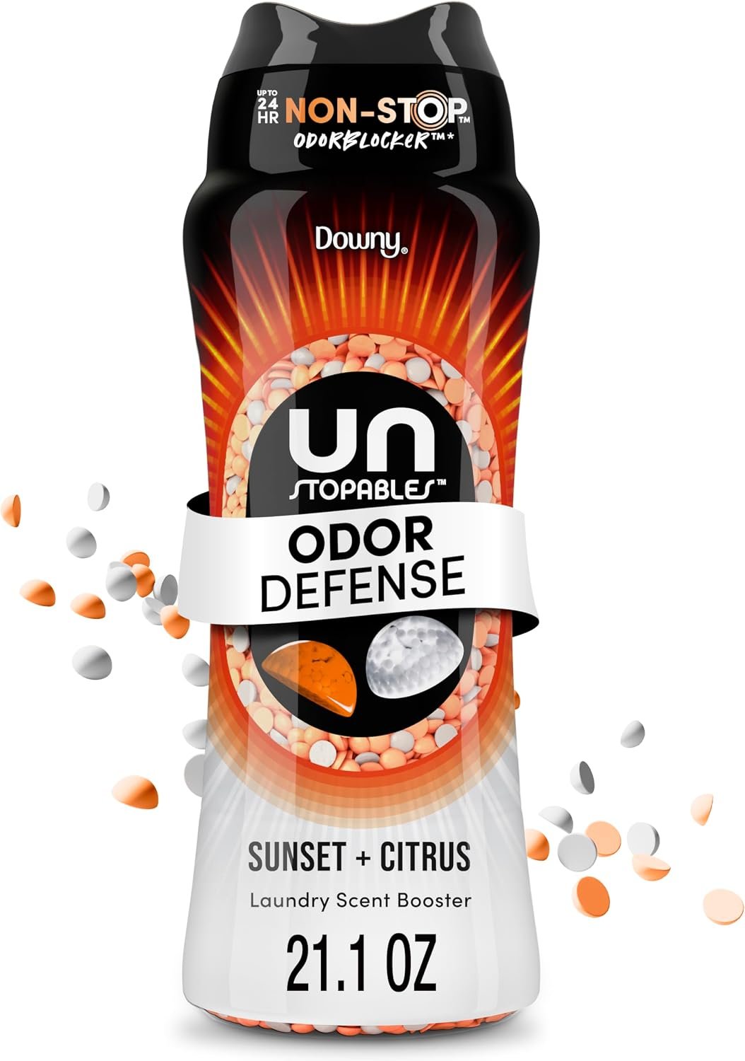 Downy Unstopables Fusions Scent Duos Laundry Scent Booster Beads, Sunset and Citrus Scent, 21.1 OZ, 24hr non-stop freshness with 2 in 1 dual scent laundry scent beads
