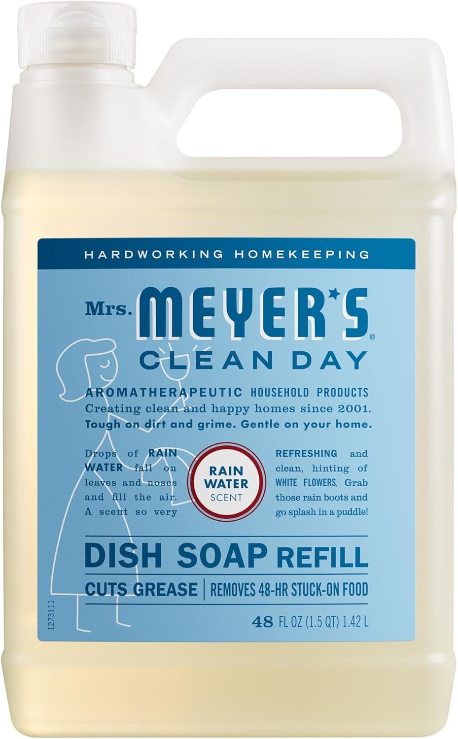 MRS. MEYER’S CLEAN DAY Liquid Dish Soap Refill, Rain Water, 48 fl. oz