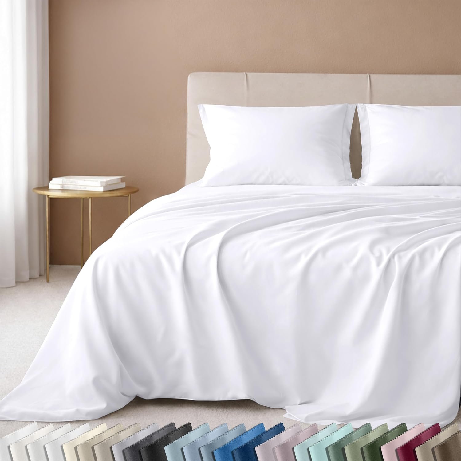California Design Den Queen Sheet Set – Luxury 600 Thread Count Sateen, 100% Cotton Deep Pocket Queen Sheets with All Around Elastic, Snug Fit, Durable Bedding Set – White
