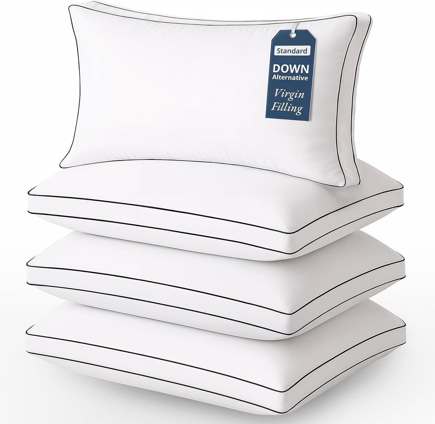 LANE LINEN Pillows Standard Size Set of 4 (20″x26″) – Hotel Pillows for Side, Back & Stomach Sleepers, Cooling Pillow for Bed, Medium Firm Down Alternative Fill, Soft & Fluffy – White Pillow