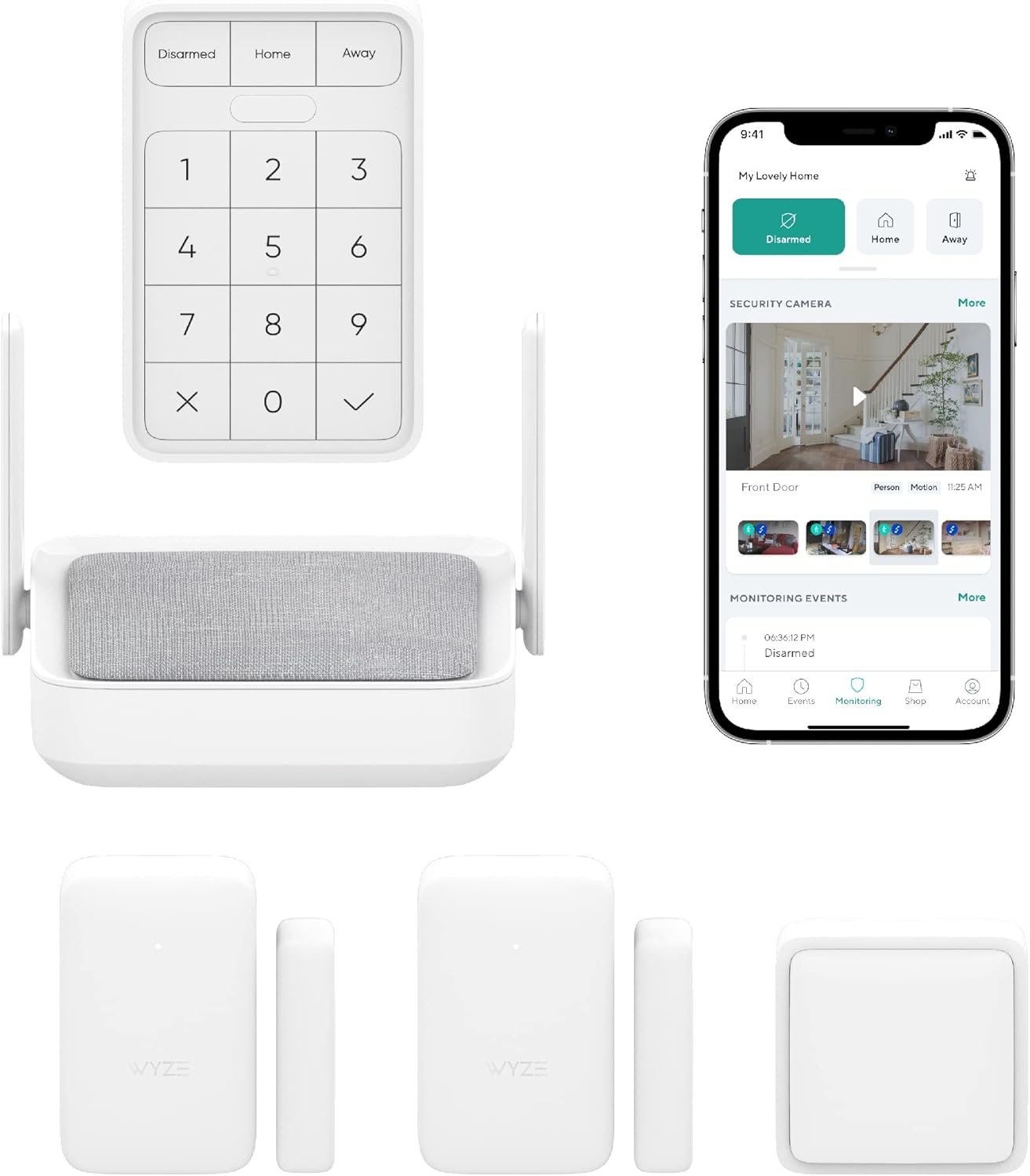 Wyze Home Security System Core Kit with Hub, Keypad, Motion, Entry Sensors (2), and 3 Months of 24/7 Professional Monitoring Included (Service Required) (Renewed)