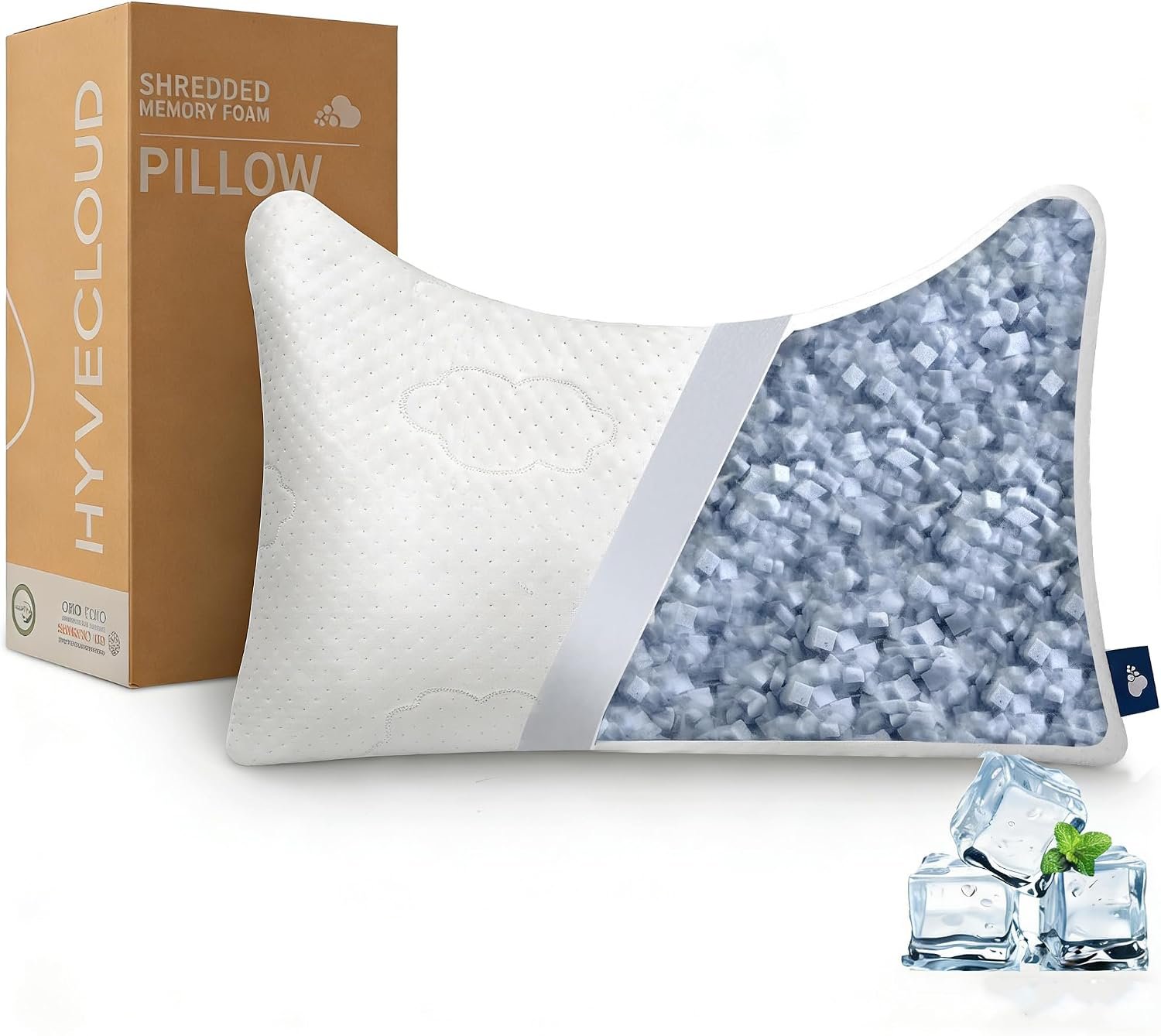 Shredded Memory Foam Pillows for Deep Sleep Bed Pillow for Neck Support with Removable & Washable Cover,Bend(Pack of 1)