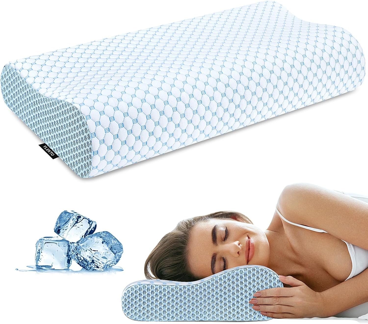 Cervical Pillow for Neck Pain Relief, Contour Memory Foam Pillows for Sleeping, Ergonomic Pillow Adjustable Orthopedic Cooling Pillow Bed Pillow Neck Support for Side Back Stomach Sleepers(Blue)