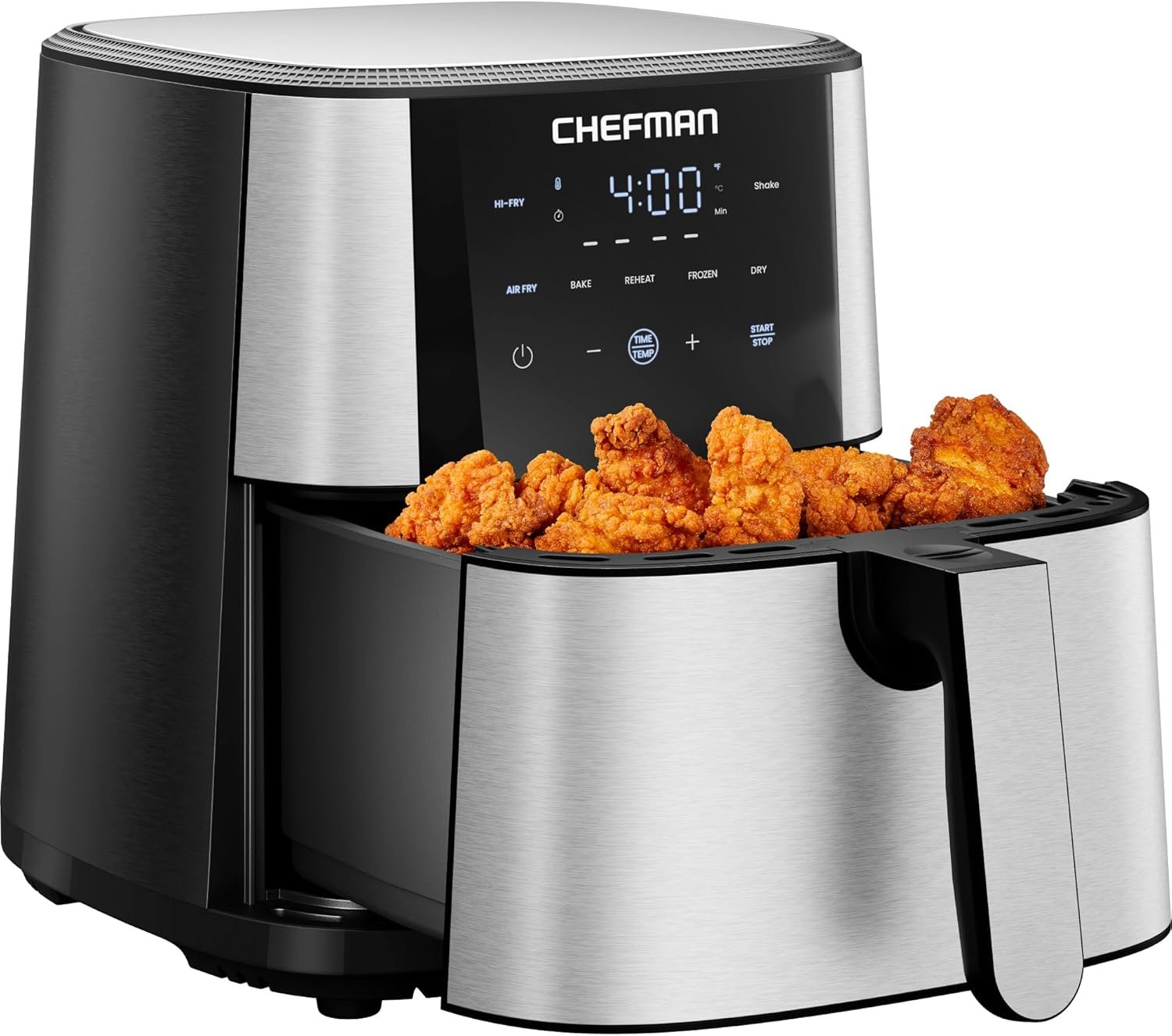 Chefman Air Fryer 6 Qt | TurboFry® 5-in-1 with 450°F Hi-Fry Option for Crispier Results | Bake, Dehydrate, Frozen | XL Nonstick Dishwasher-Safe Basket | Stainless Steel